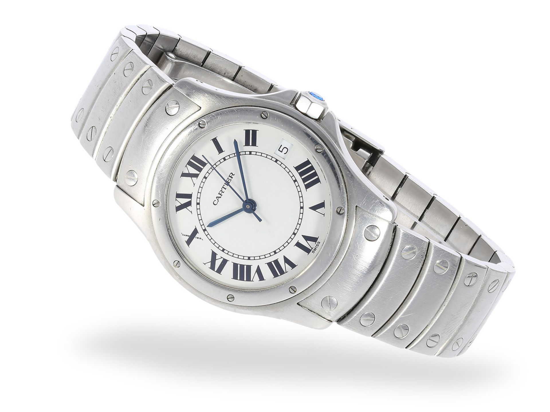 Armbanduhr: luxuriöse und gesuchte Cartier Herrenuhr, Cartier Santos Ronde Automatic, Ref.1920-1,