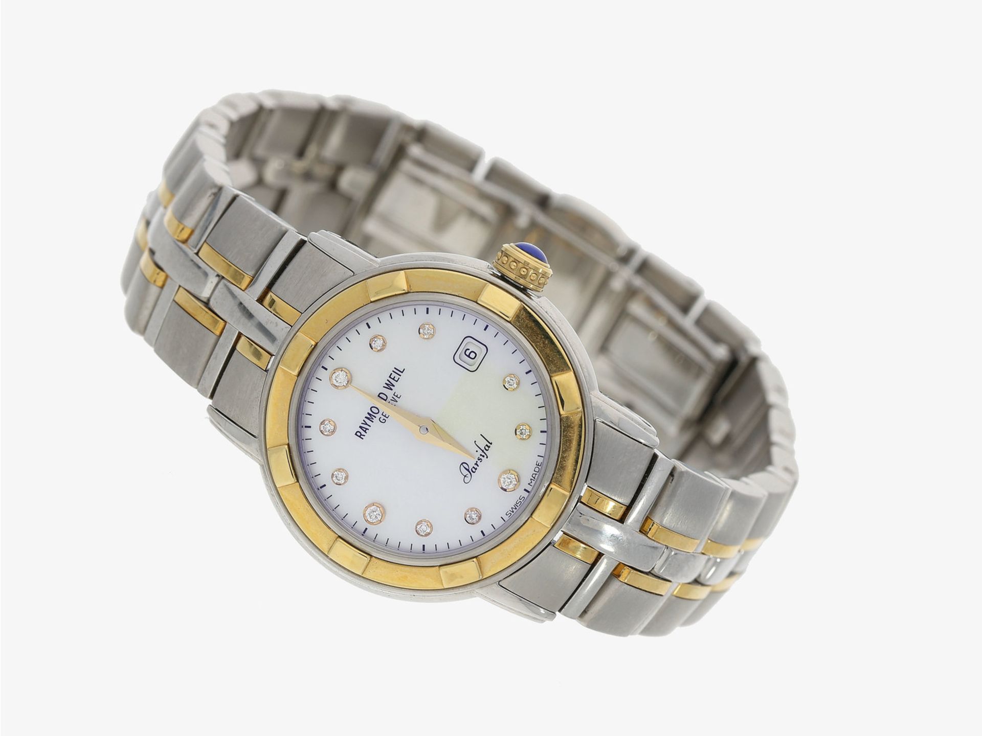 Armbanduhr: edle neuwertige Damenuhr, Raymond Weil "Parsifal Diamonds", Ref. 9440STG97081 in Stahl/