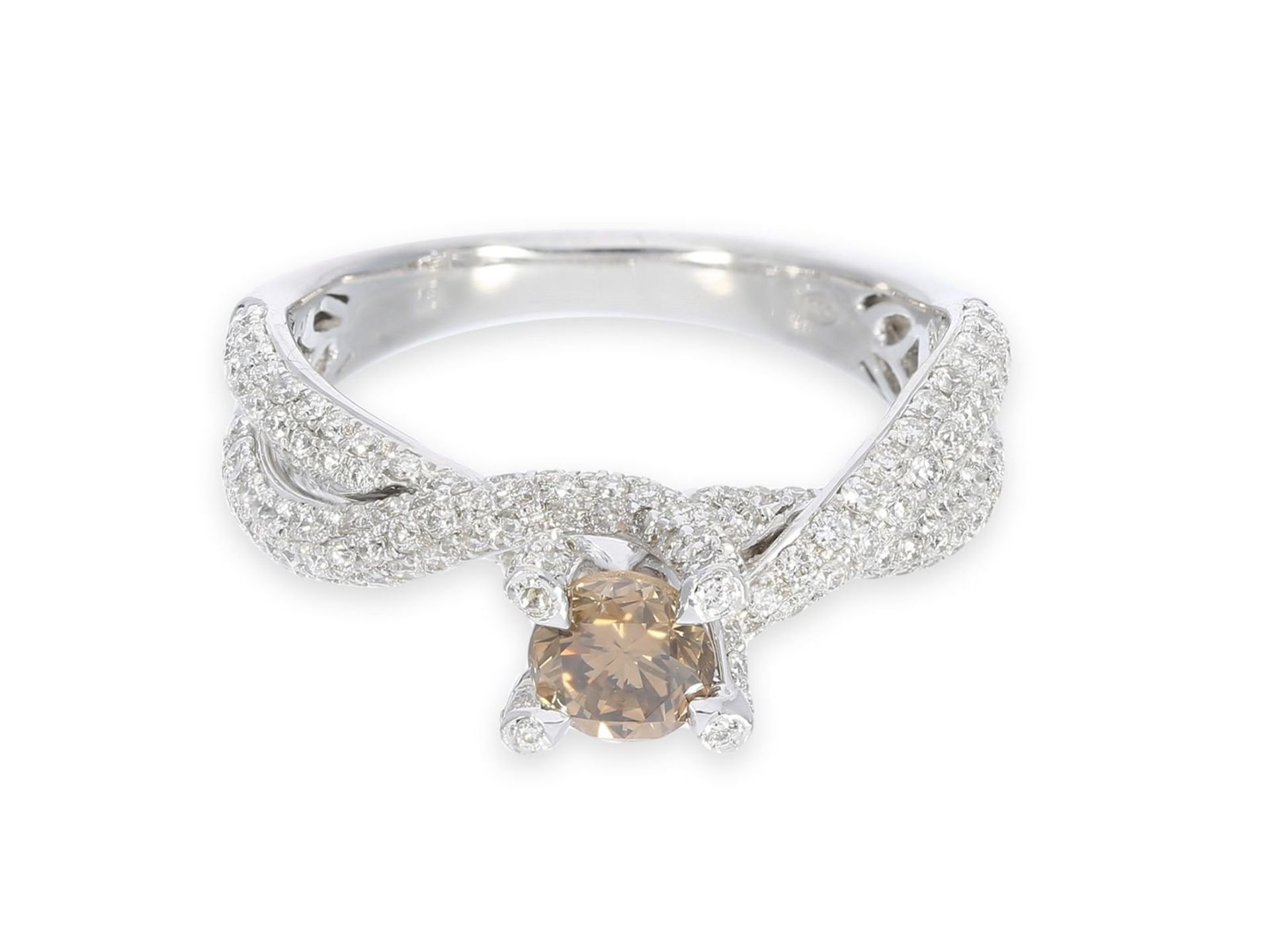 Ring: dekorativer Weißgoldring mit fancy Brillant von ca. 0,39ct, 14K Gold - Bild 2 aus 4