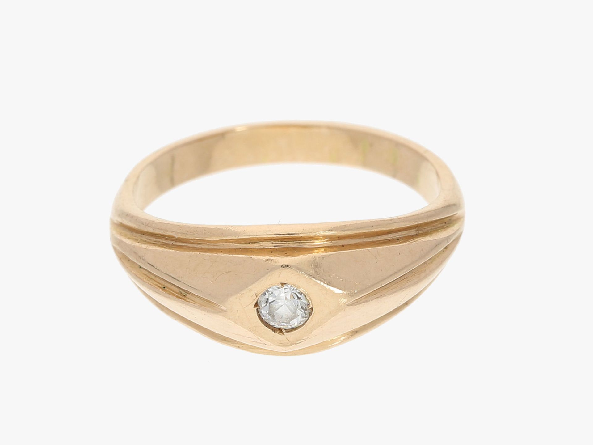 Ring: vintage Ring in Roségold mit weißem Stein, 14K Gold