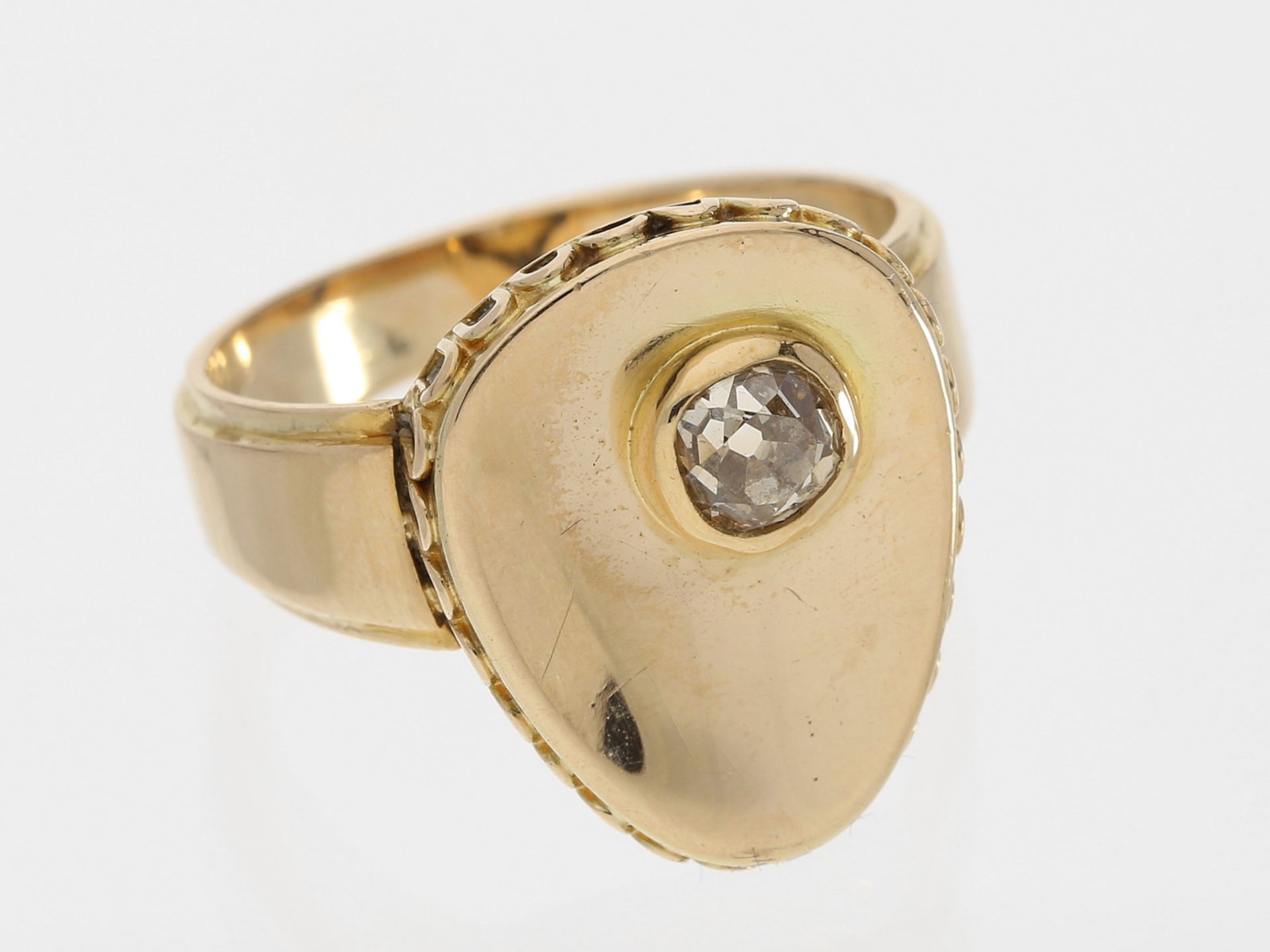 Ring: interessanter vintage Ring mit Altschliff-Diamant, 14K Gold, Handarbeit