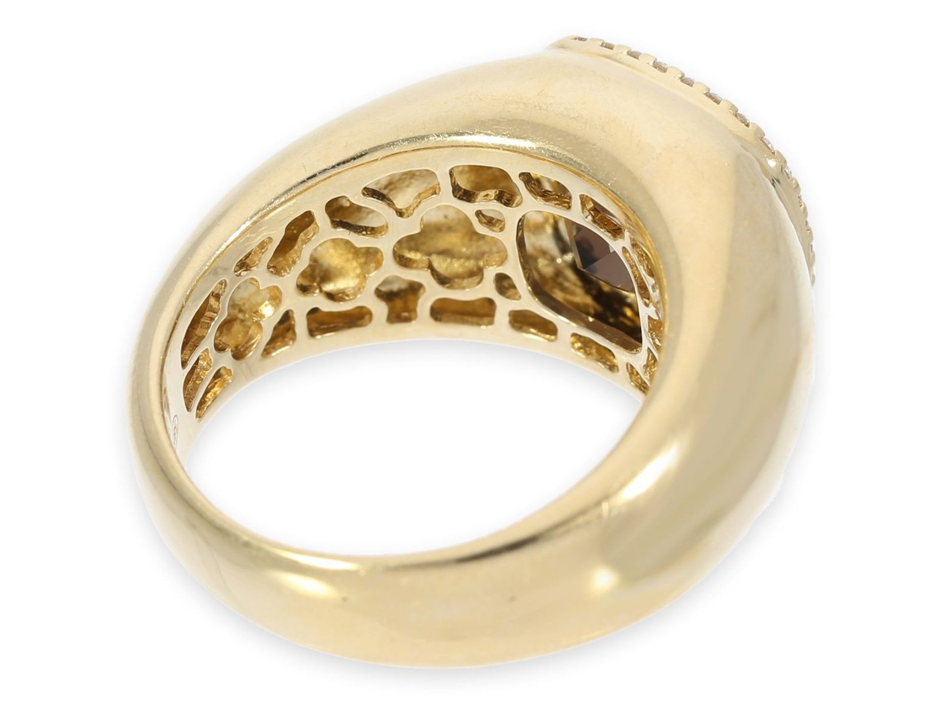 Ring: dekorativer moderner Gelbgoldring mit Rauchquarz und Brillanten, 14K Gelbgold - Bild 3 aus 3