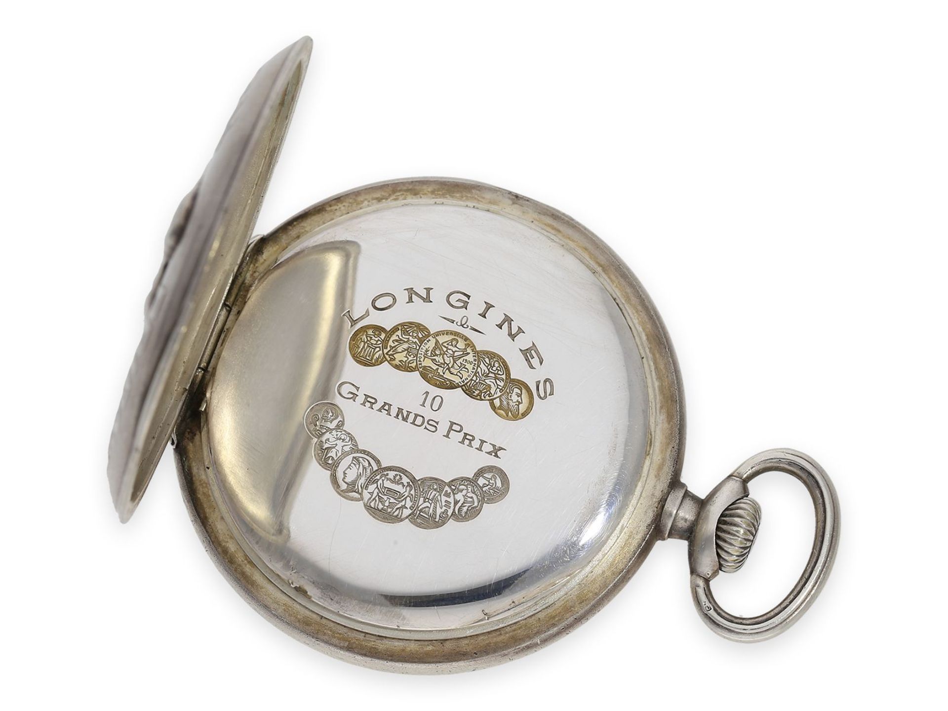 Taschenuhr: gesuchte Longines Schützenuhr Tir Federal Fribourg 1934 mit Silberkette und 2 - Image 5 of 11