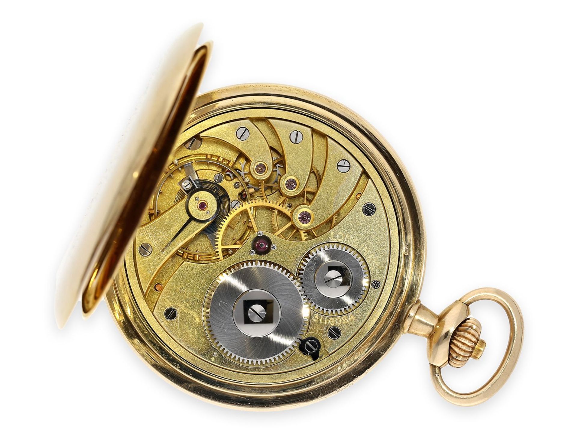 Taschenuhr: qualitätsvolle Goldsavonnette der Marke Longines, Ankerchronometer Kaliber 19.80, ca. - Image 2 of 7