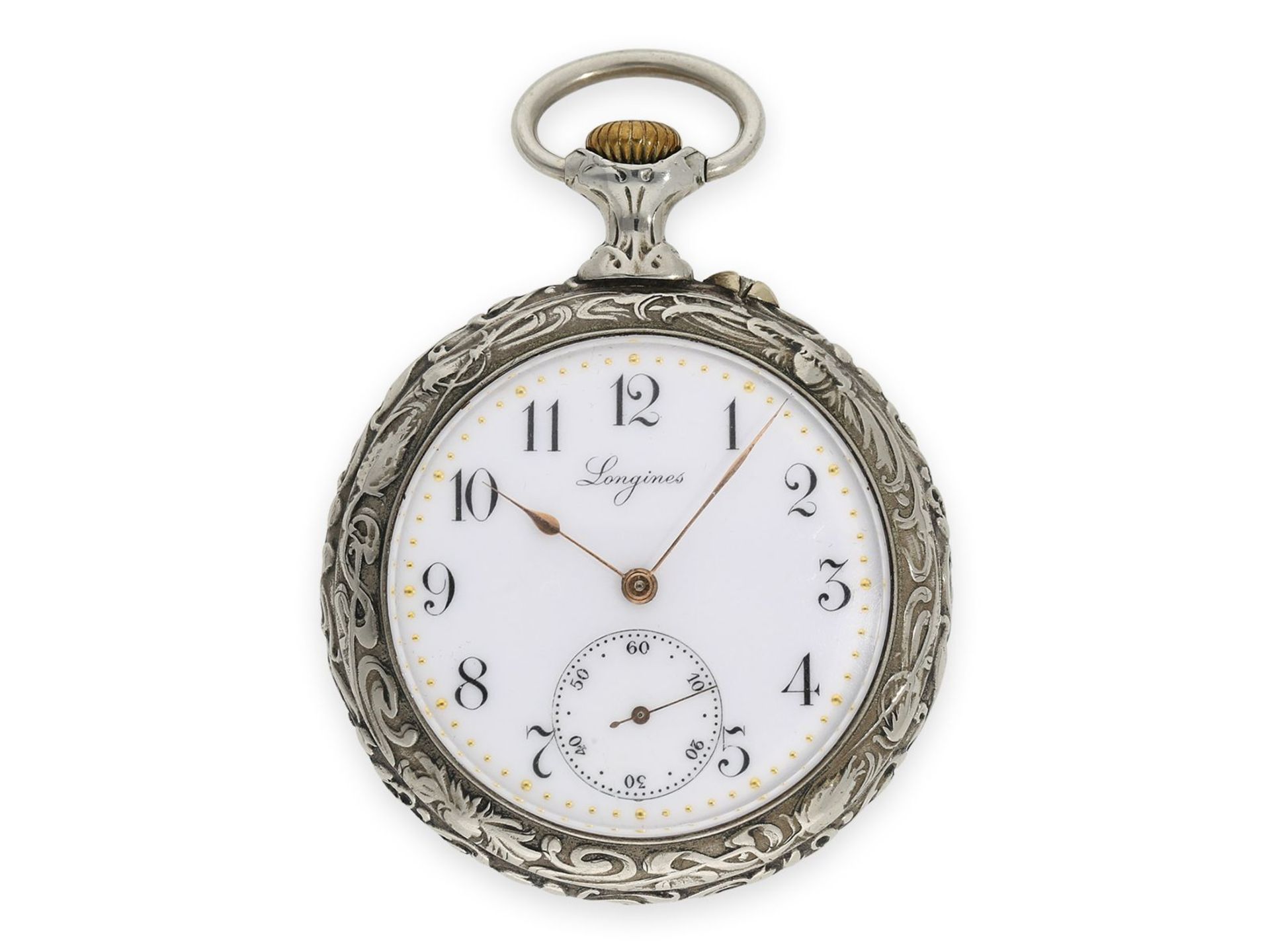 Taschenuhr: Longines Herrenuhr mit äußerst seltenem Jugendstil-Relief, geliefert nach Russland - Bild 2 aus 4