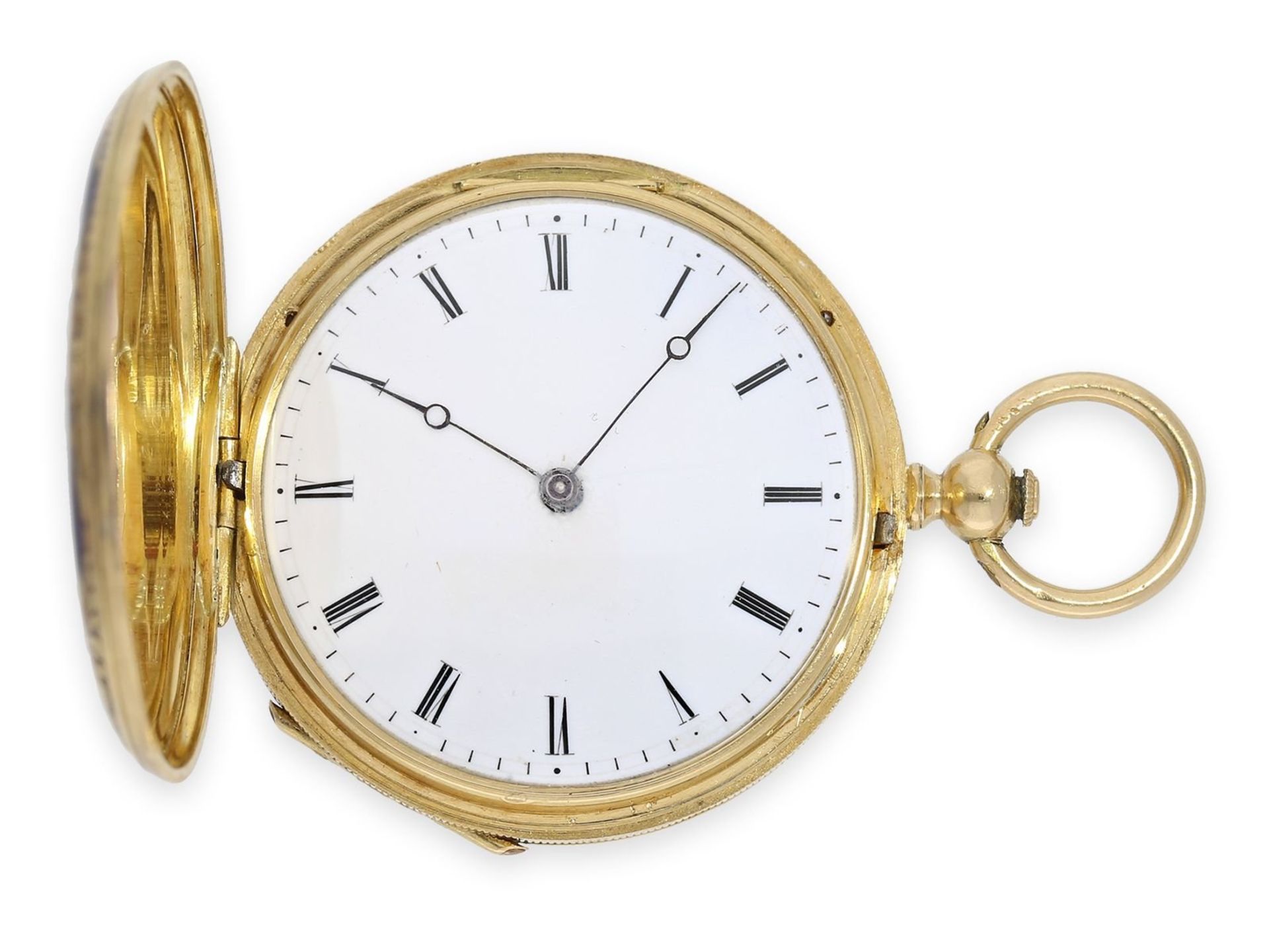Taschenuhr: wunderschöne Gold/Emaille-Savonnette im Stil der frühen Uhren von Patek & Czapek, Genf - Bild 2 aus 7