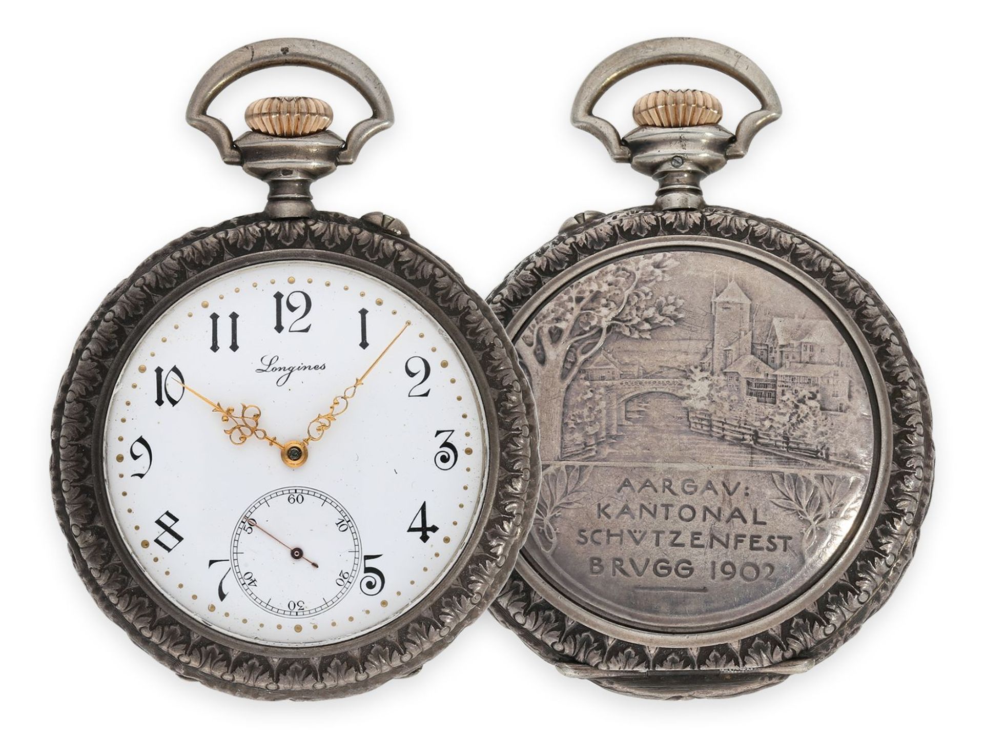 Taschenuhr: sehr seltene Longines Schützenuhr, Aargau Kantonal Brugg 1902