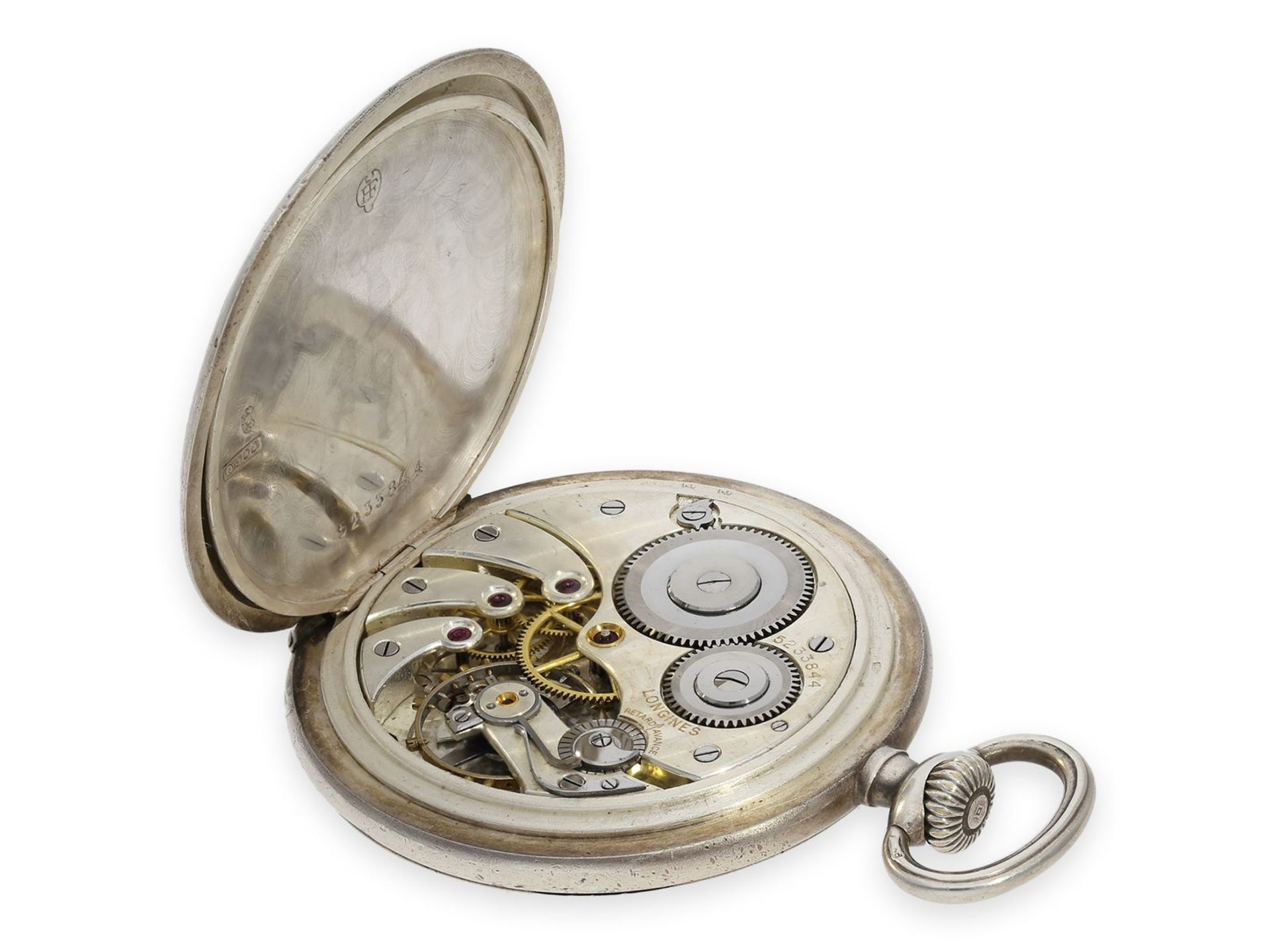 Taschenuhr: gesuchte Longines Schützenuhr Tir Federal Fribourg 1934 mit Silberkette und 2 - Image 3 of 11