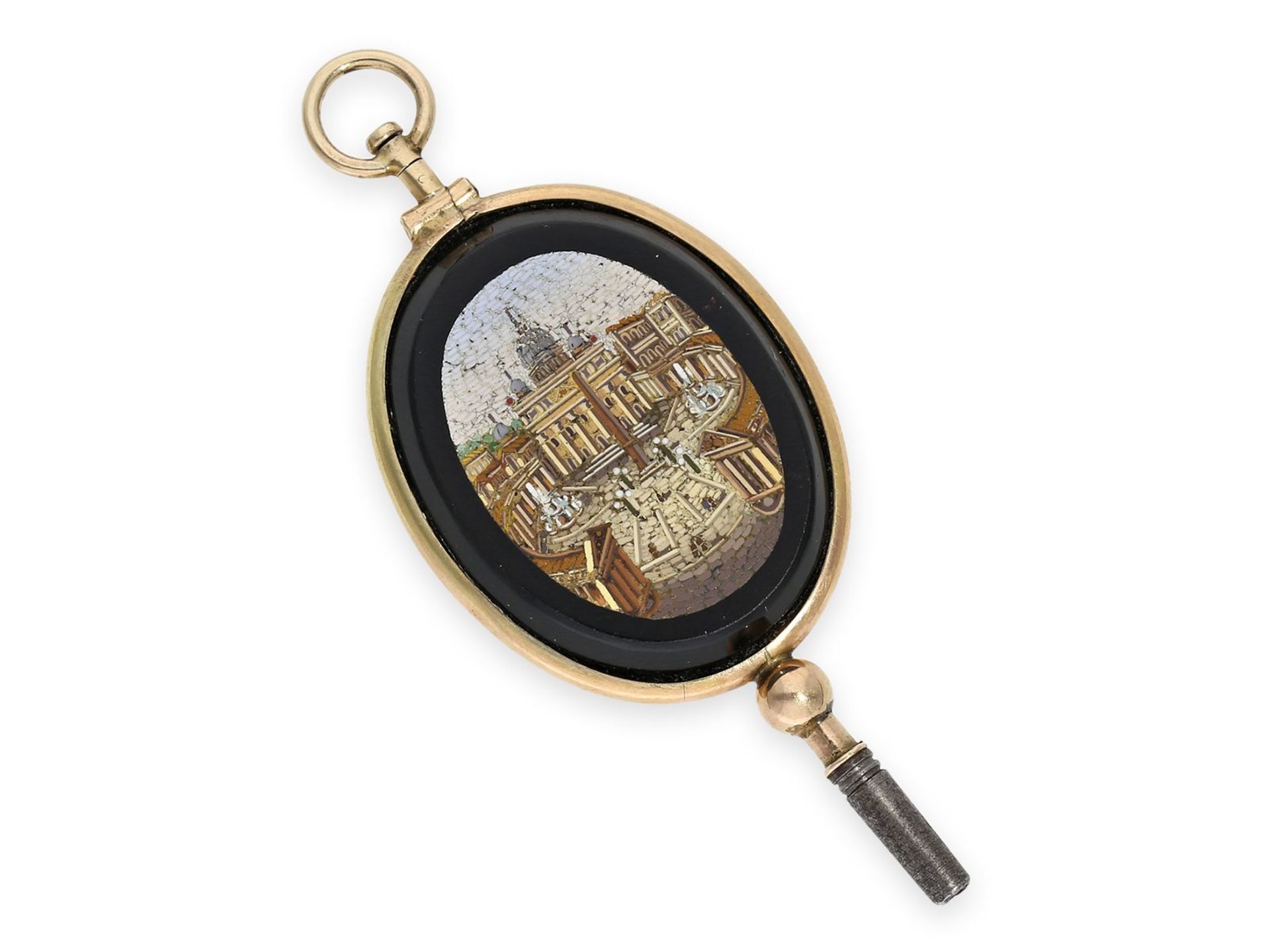 Taschenuhrenschlüssel: museale Rarität, großer goldener Spindeluhrenschlüssel mit seltenem