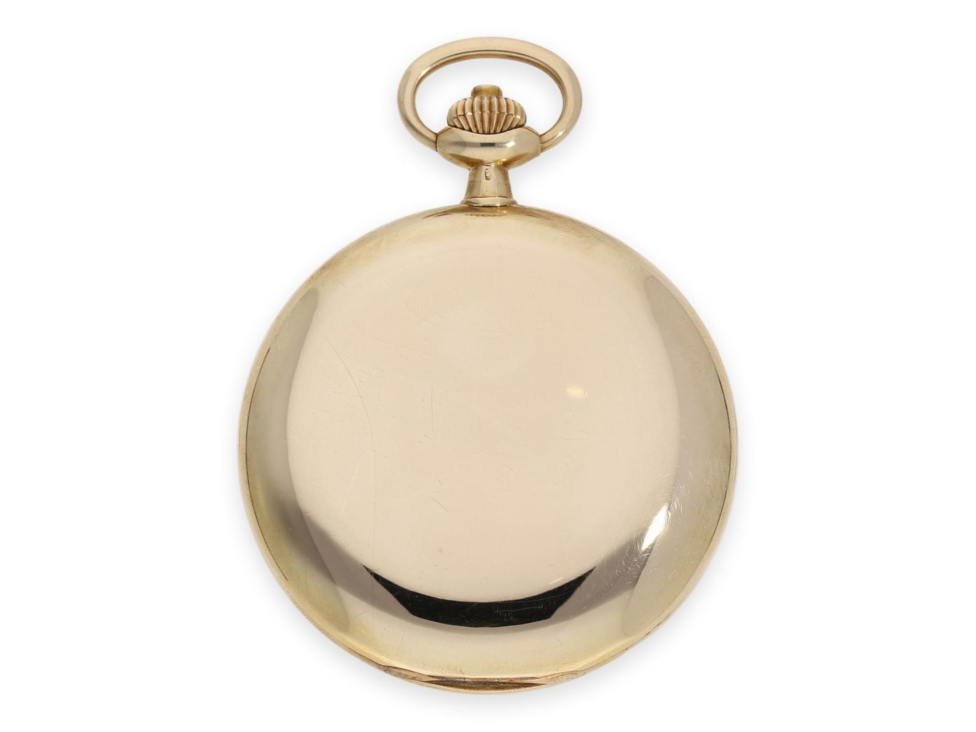Taschenuhr: qualitätsvolle Goldsavonnette der Marke Longines, Ankerchronometer Kaliber 19.80, ca. - Bild 6 aus 7