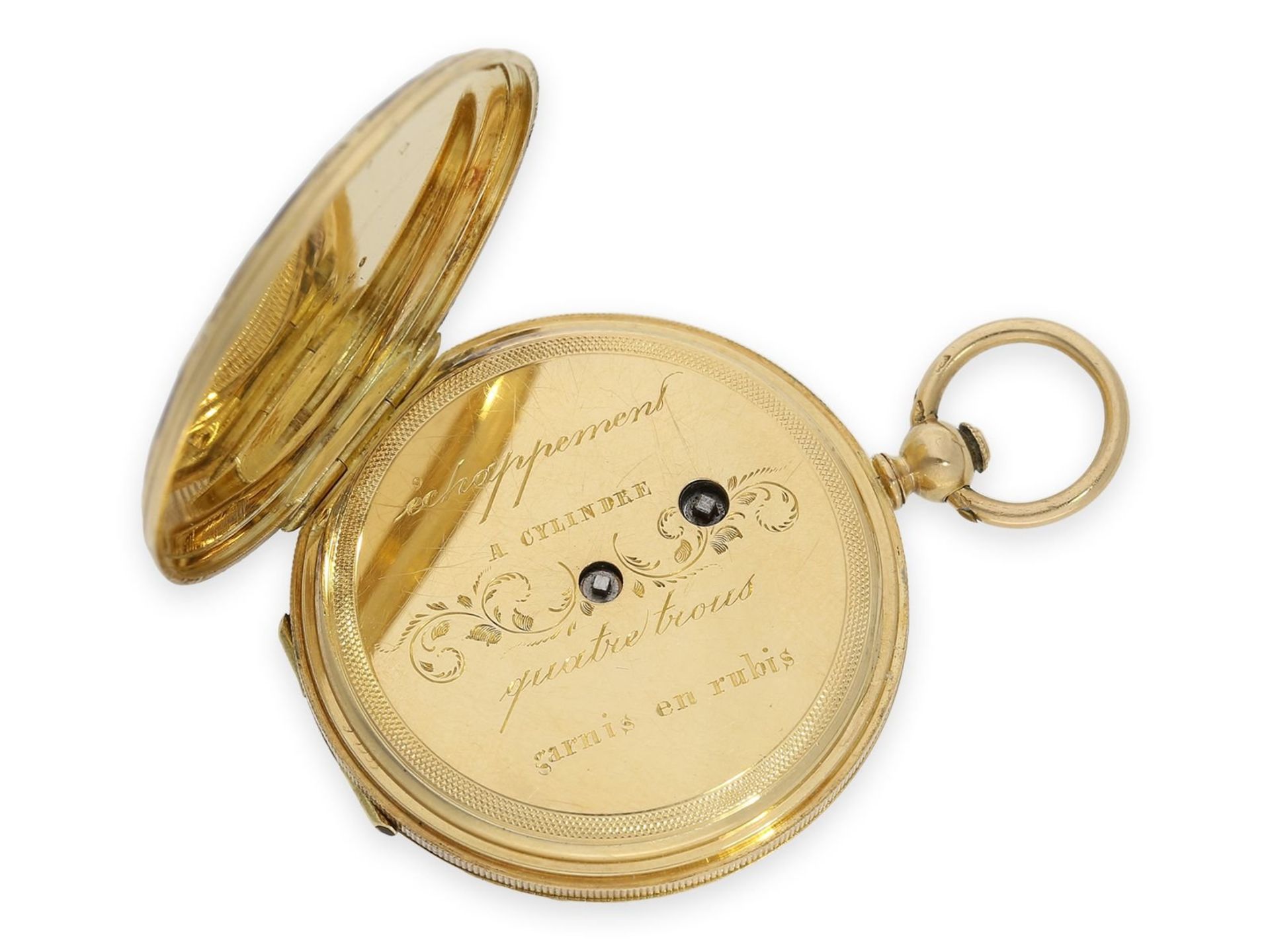 Taschenuhr: wunderschöne Gold/Emaille-Savonnette im Stil der frühen Uhren von Patek & Czapek, Genf - Bild 7 aus 7