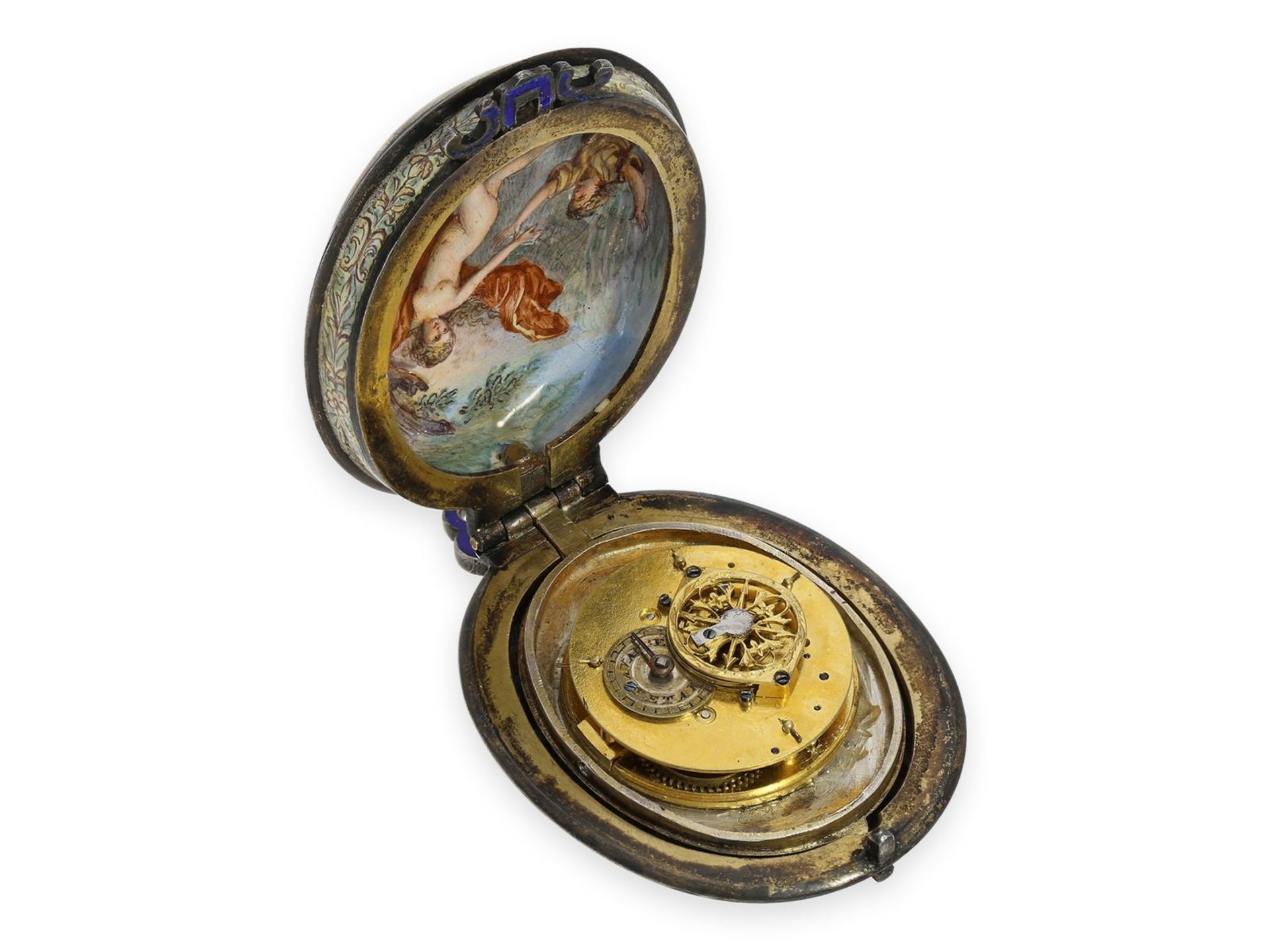 Taschenuhr/Halsuhr: hochfeine, außergewöhnlich große Wiener Halsuhr mit insgesamt 5 Gemälden, - Bild 6 aus 6