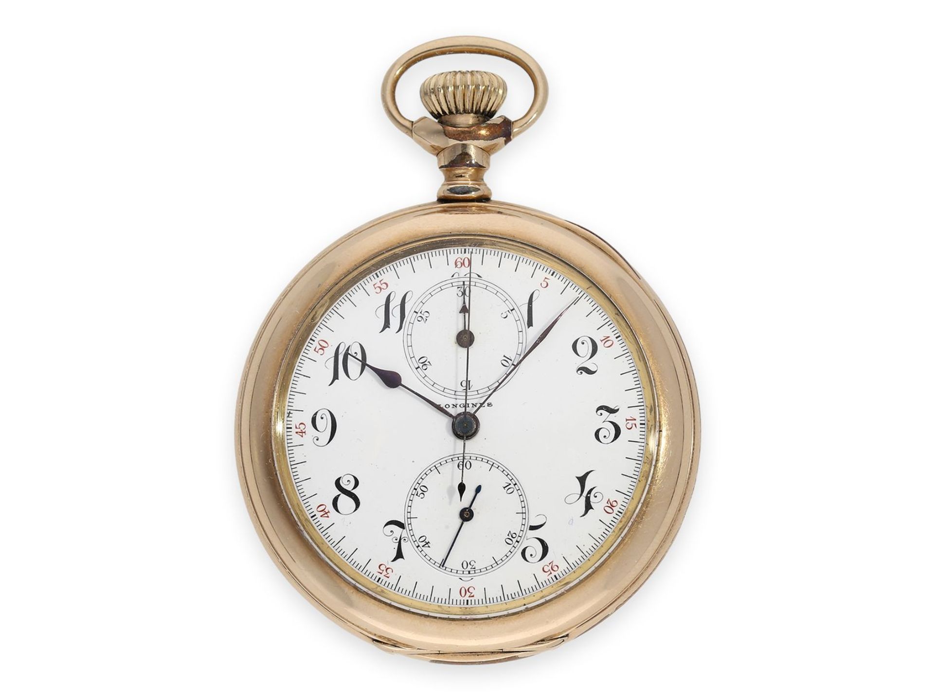 Taschenuhr: interessanter und seltener Jugendstil-Chronograph von 1907, Longines Kaliber 19.73,