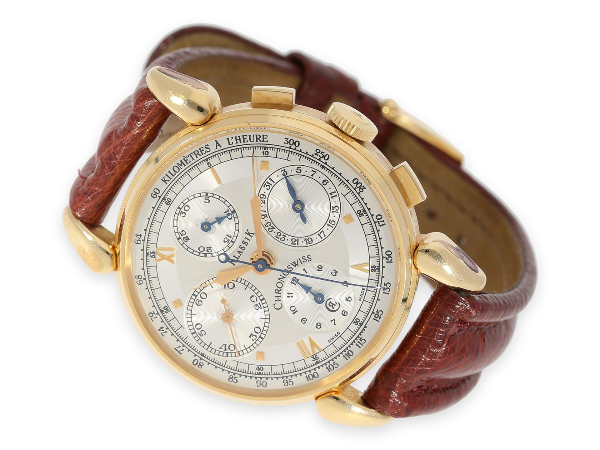 Armbanduhr: neuwertiger, sehr hochwertiger Chronoswiss Chronograph in 18K Roségold, Ref. 7441,