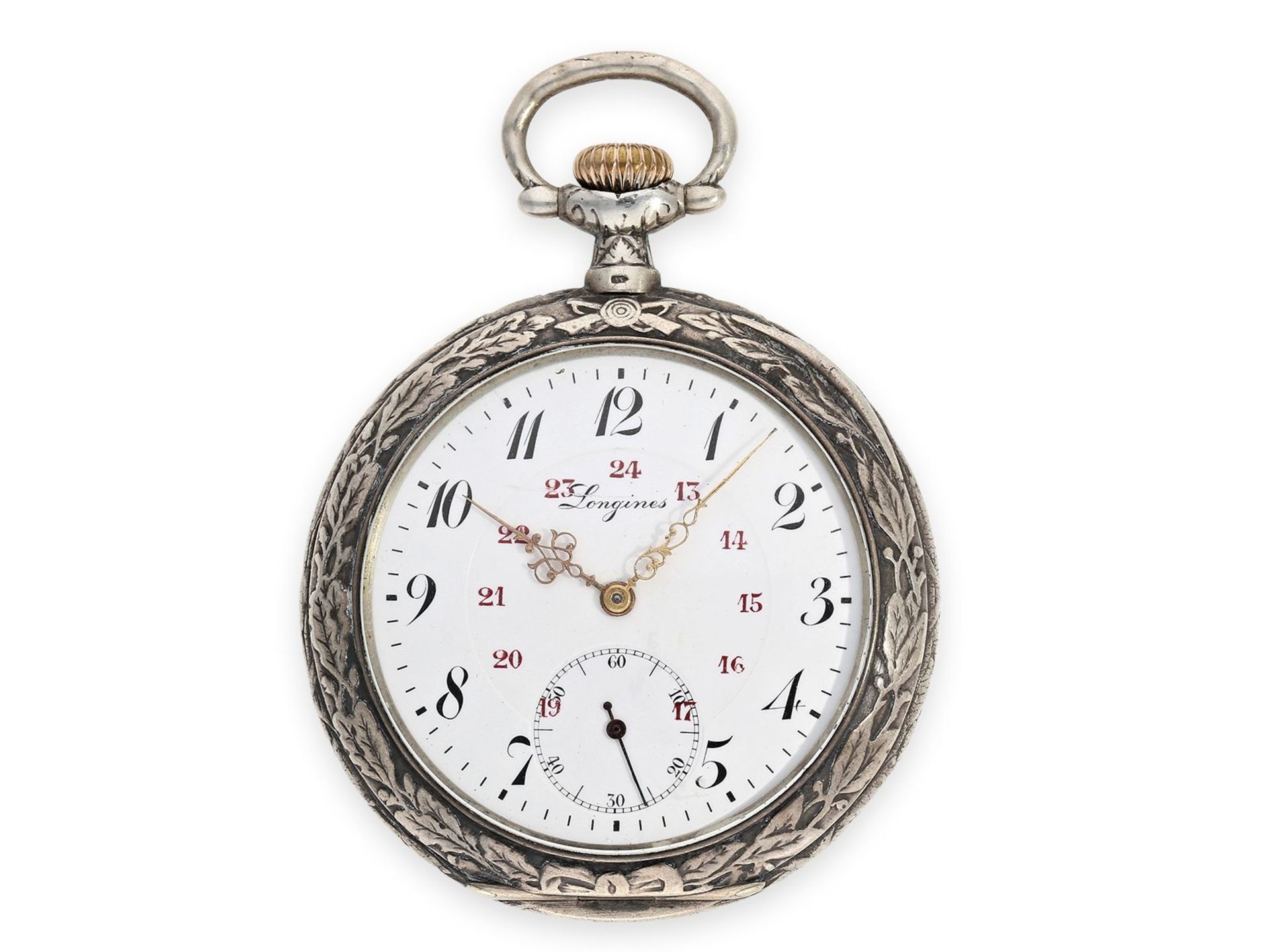 Taschenuhr: seltene Longines Schützenuhr Bern 1914 mit dazugehöriger schwerer silberner Uhrenkette - Bild 2 aus 9