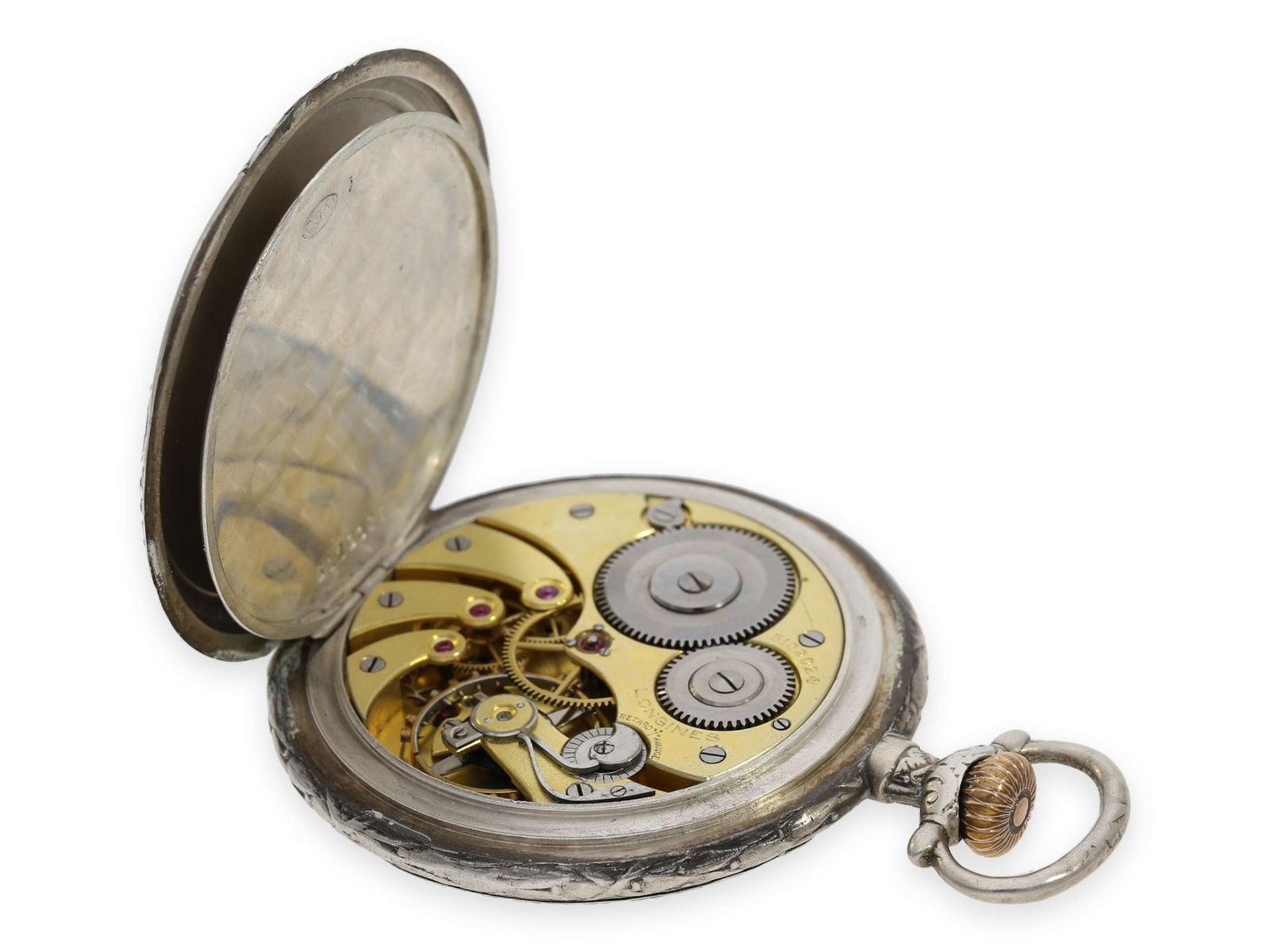 Taschenuhr: seltene Longines Schützenuhr Bern 1914 mit dazugehöriger schwerer silberner Uhrenkette - Bild 4 aus 9