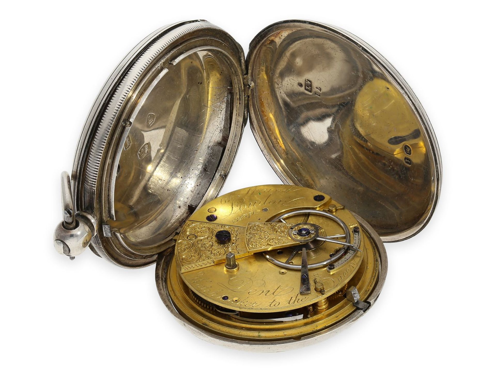 Taschenuhr: interessantes Ensemble von Dent, königlicher Uhrmacher in London, 2 silberne - Bild 2 aus 17