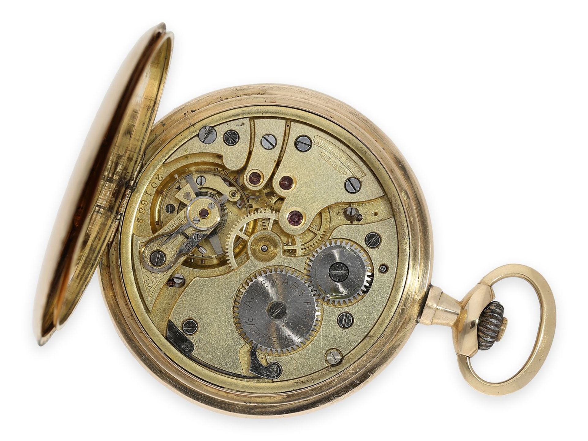 Taschenuhr: feine Genfer Goldsavonnette der Marke Audemars Freres No. 201689, ca. 1920 - Bild 2 aus 6