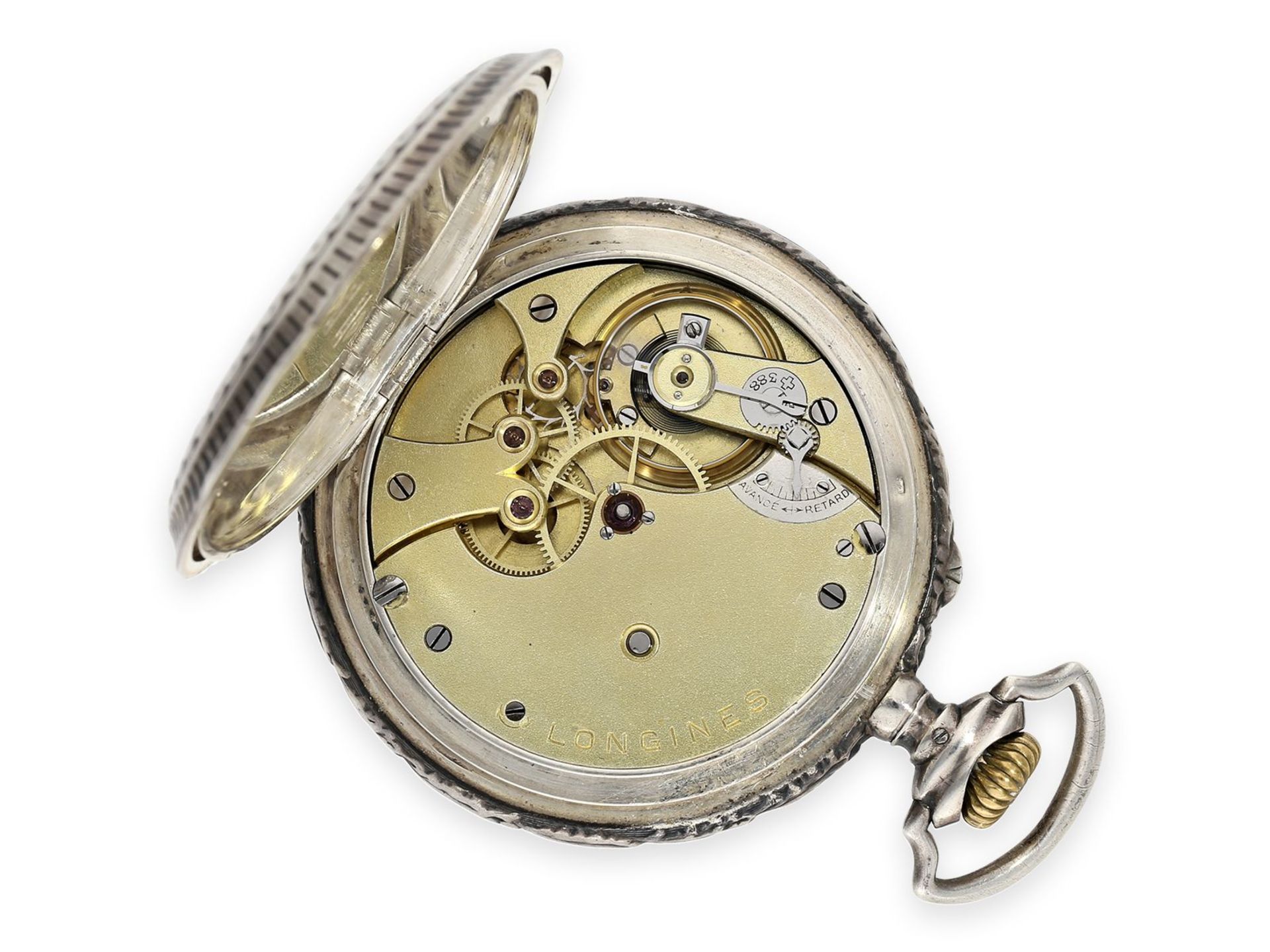 Taschenuhr: seltene, ganz frühe Longines Schützenuhr mit umfangreichem Zubehör, Winterthur 1895Ca. - Bild 3 aus 6