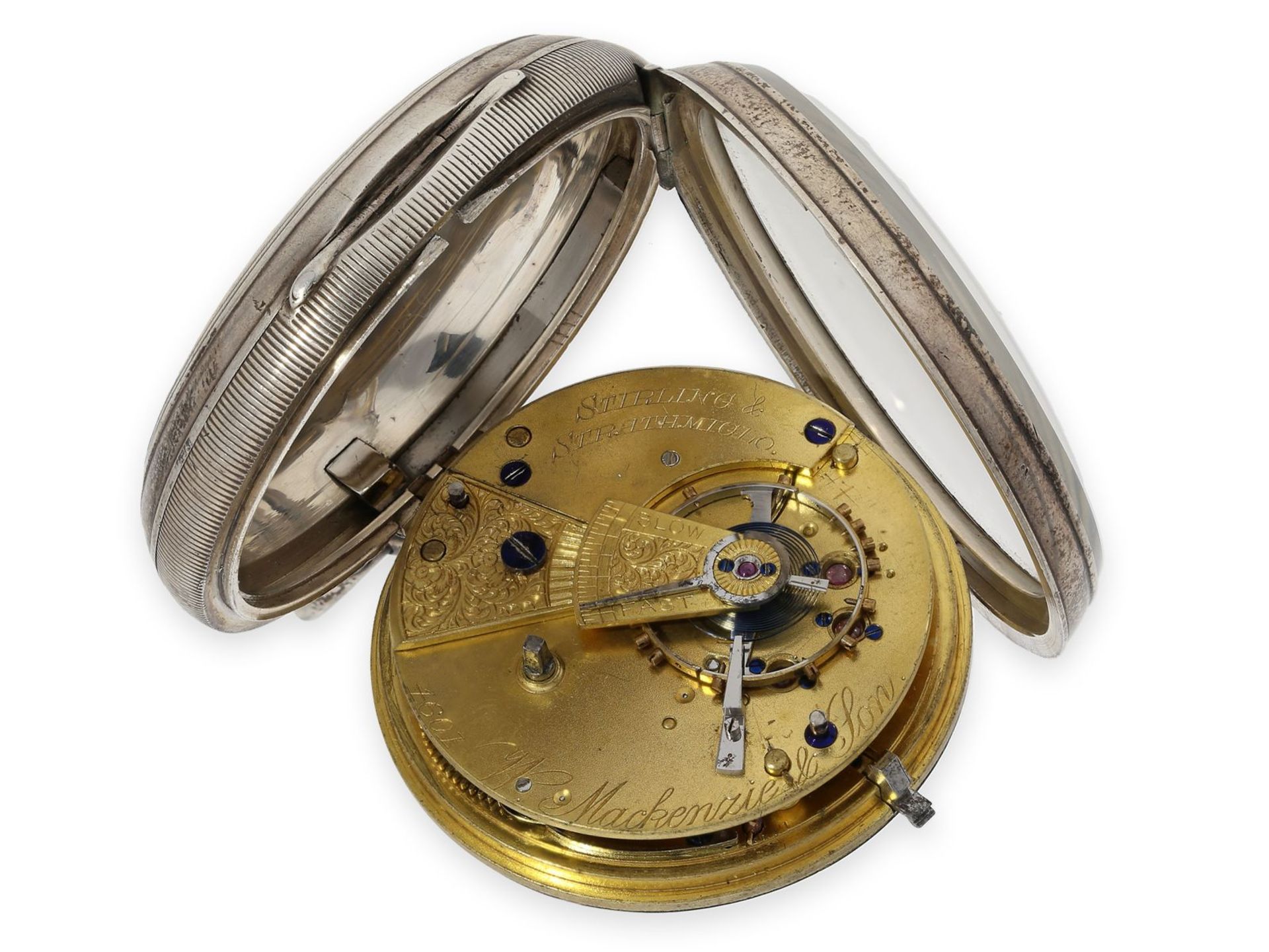 Taschenuhr: Rarität, schottische Taschenuhr mit 24-Stunden-Zifferblatt, Hallmarks 1885, signiert - Bild 2 aus 5