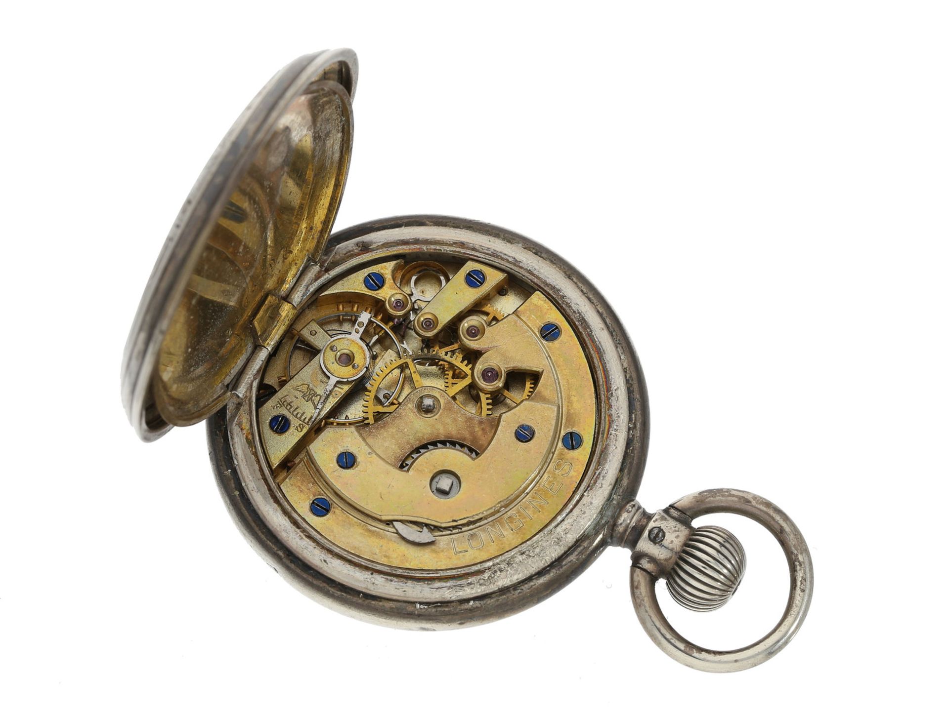 Taschenuhr: frühe Silbersavonnette, Longines Kaliber 15LS, ca. 1883 - Bild 3 aus 3