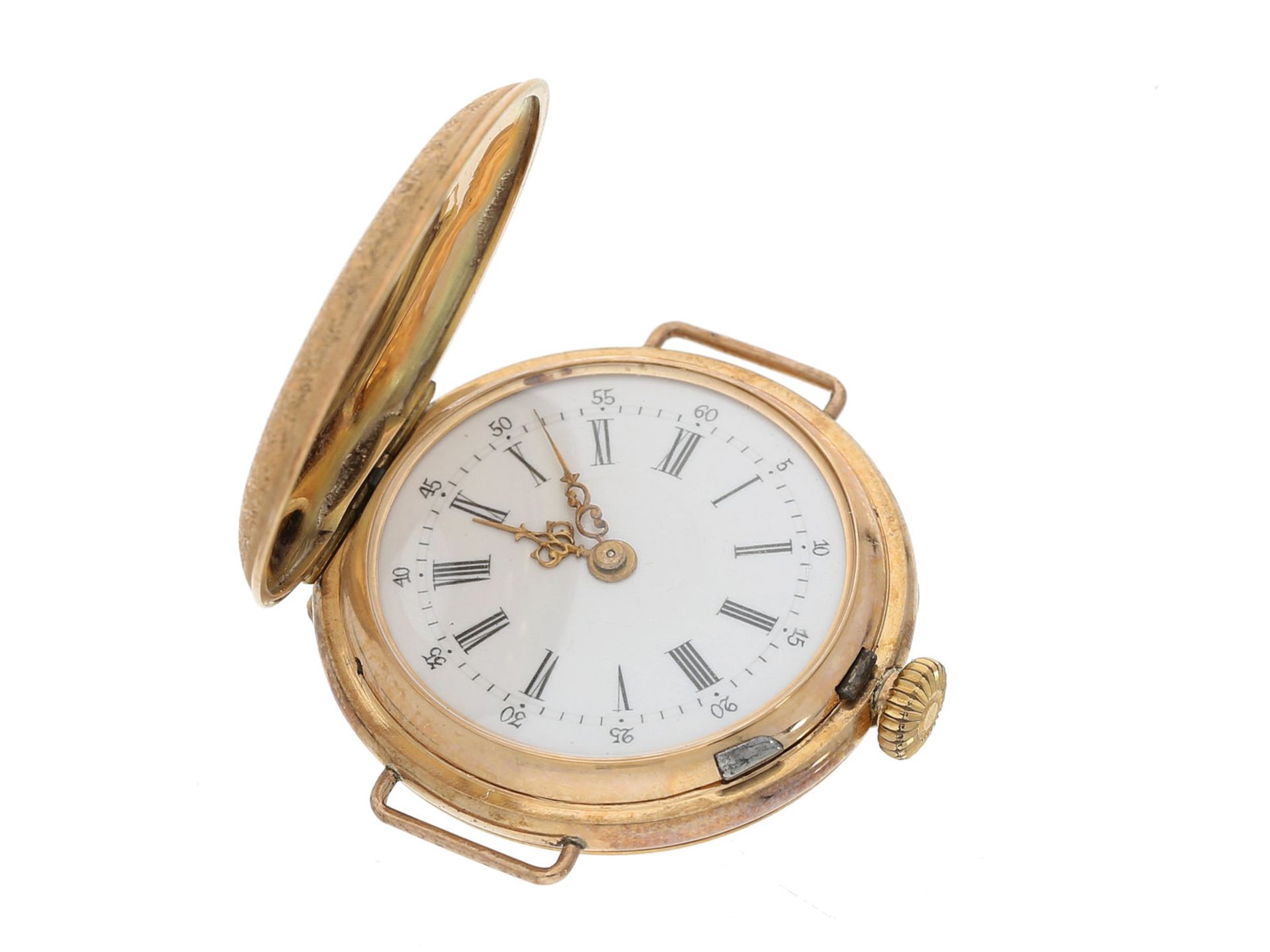 Armbanduhr: Rarität, eine der frühesten Armbanduhren mit hochwertigem Gold/Emaille-Gehäuse in der - Bild 3 aus 5