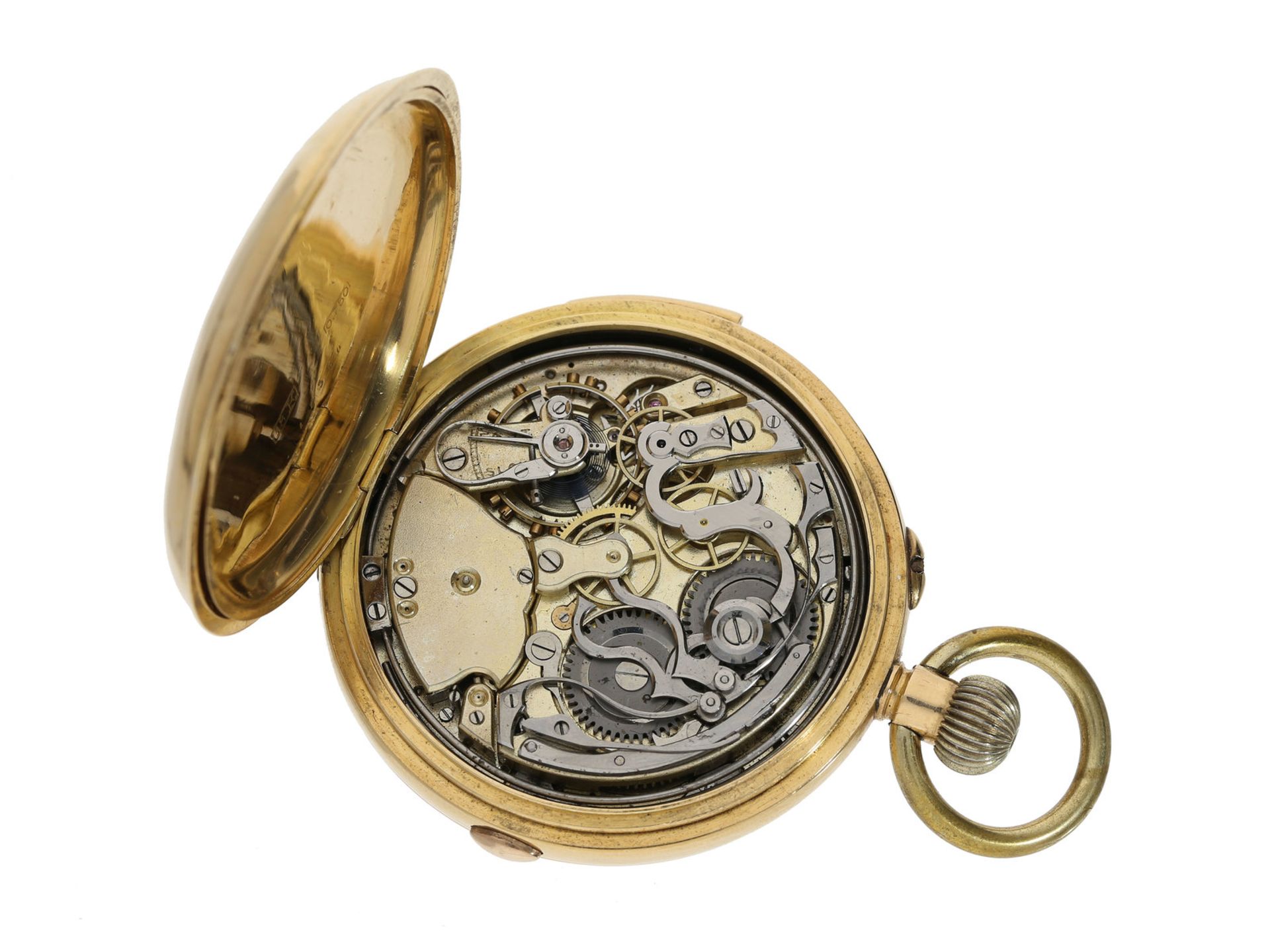 Taschenuhr: hochwertige 18K Goldsavonnette mit Repetition und Chronograph, signiert J.W. Benson - Bild 3 aus 3