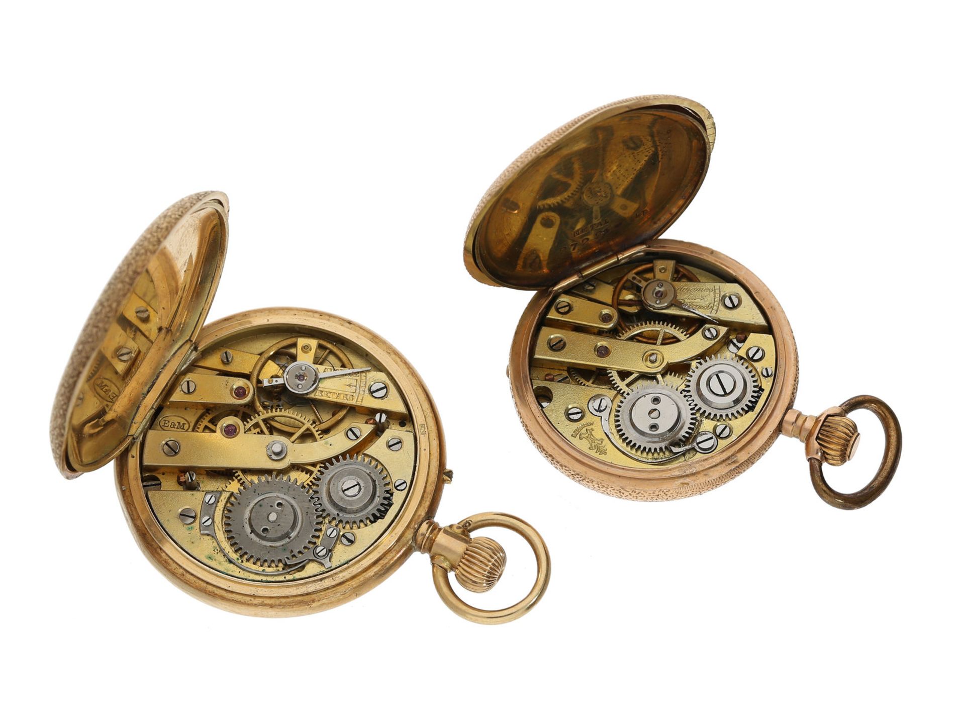Taschenuhr: 2 sehr schöne goldene Damentaschenuhren in der seltenen Ausführung als Halbsavonnette, - Bild 5 aus 5