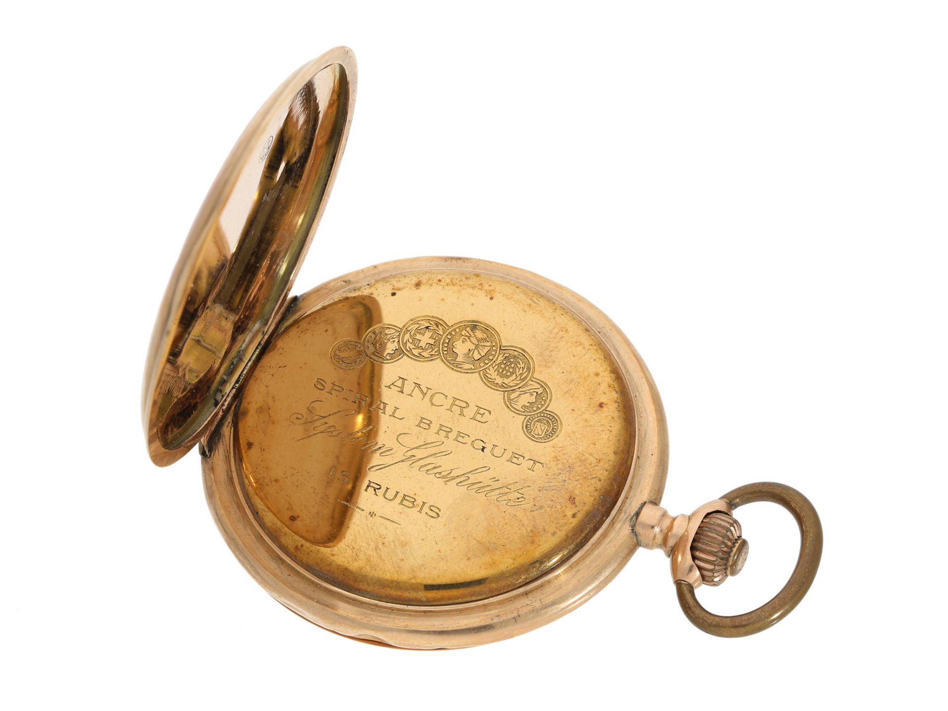 Taschenuhr: rotgoldene deutsche Savonnette, um 1900, System Glashütte, Carl Mazeck, Hannover - Bild 3 aus 4