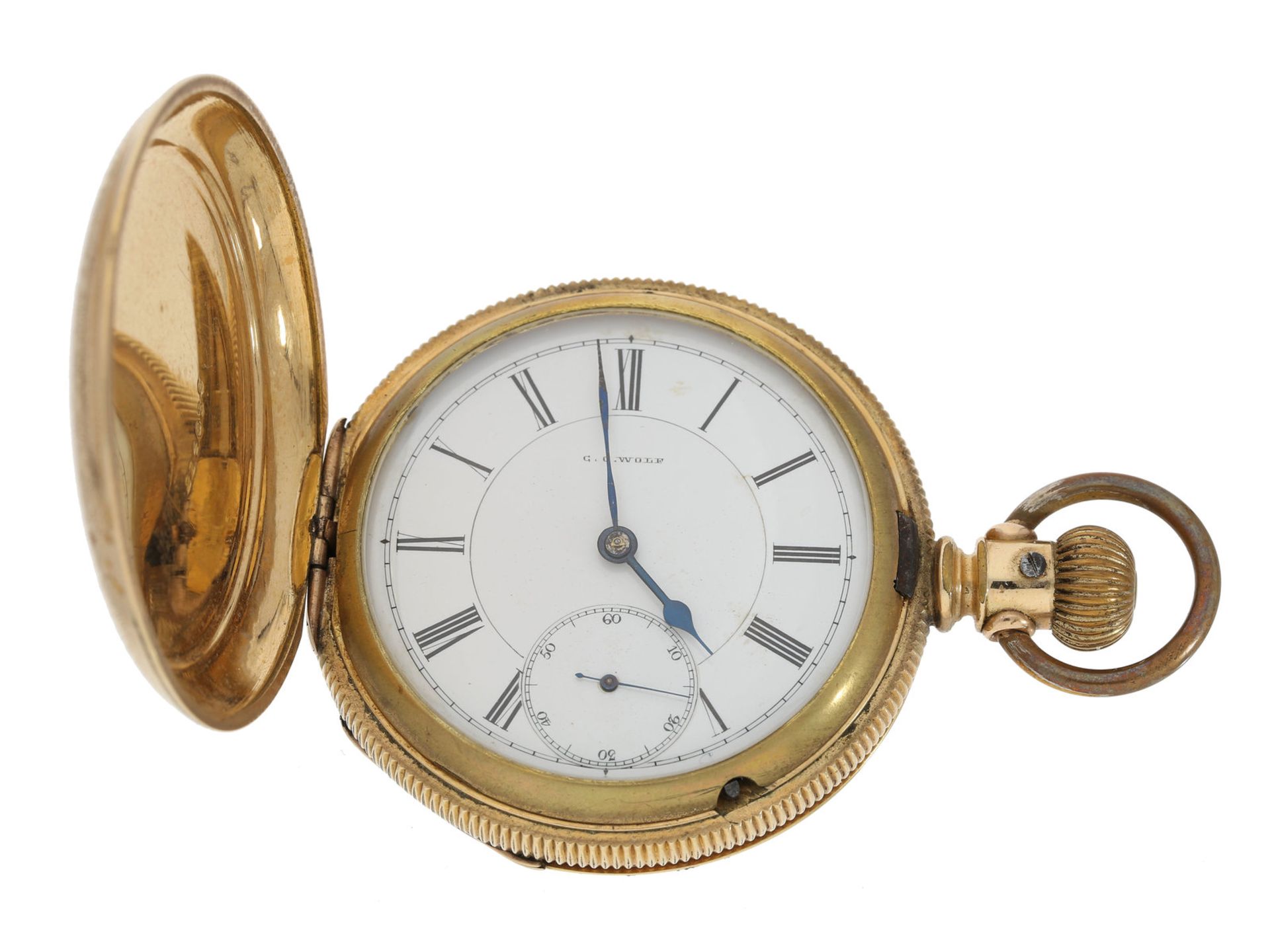 Taschenuhr: frühe Longines Savonnette mit dem sehr seltenen Kaliber 21S, ca.1884, gefertigt für C.C.