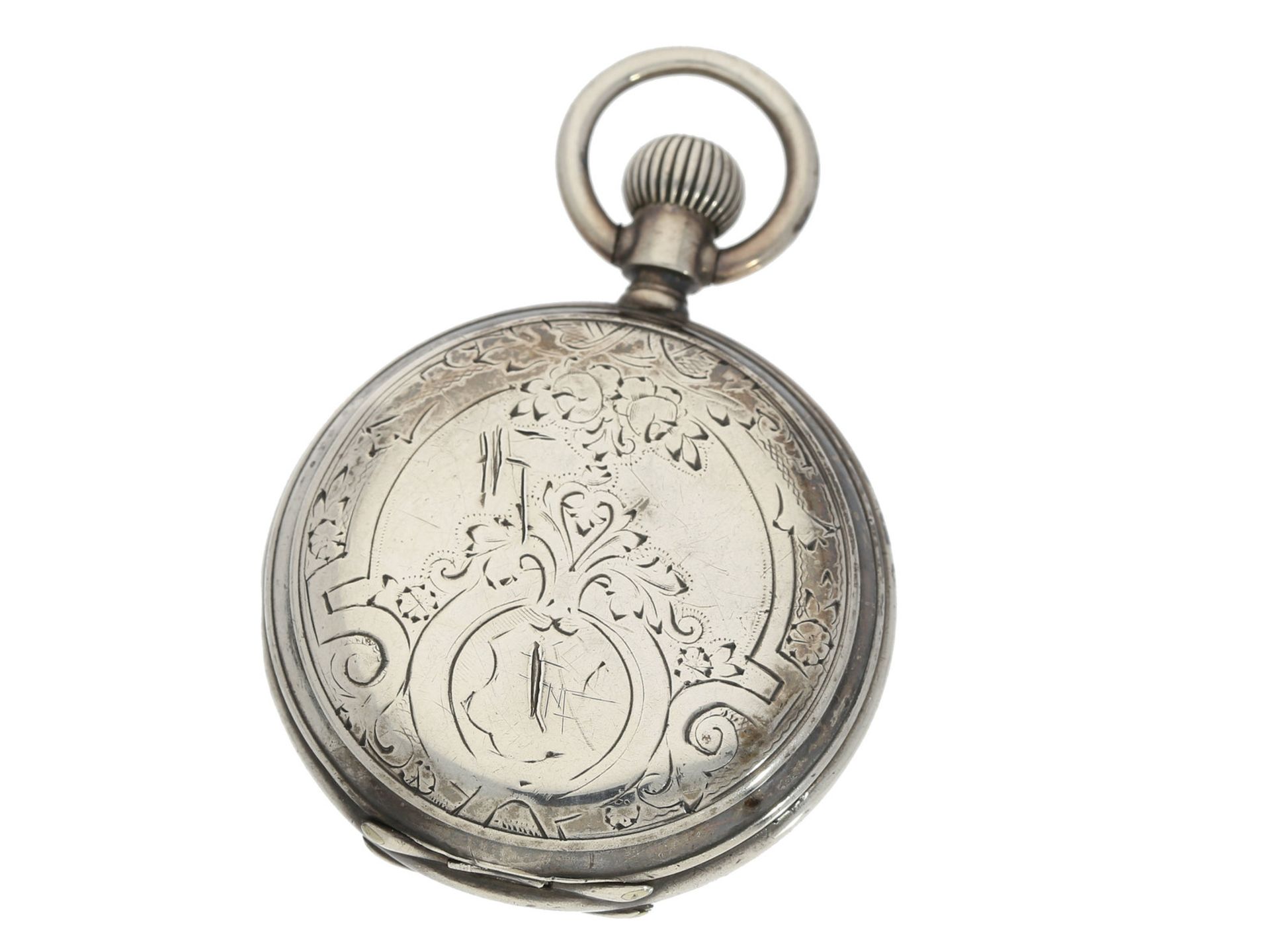 Taschenuhr: frühe Silbersavonnette, Longines Kaliber 15LS, ca. 1883 - Bild 2 aus 3