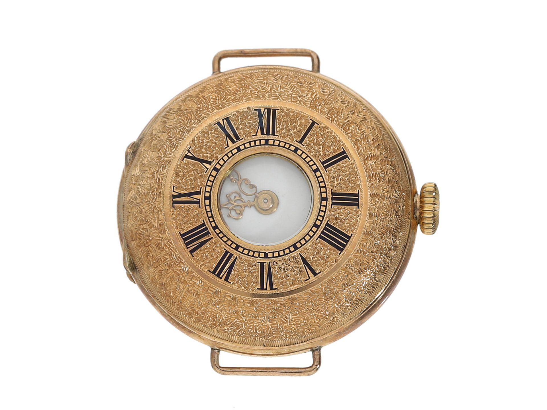 Armbanduhr: Rarität, eine der frühesten Armbanduhren mit hochwertigem Gold/Emaille-Gehäuse in der