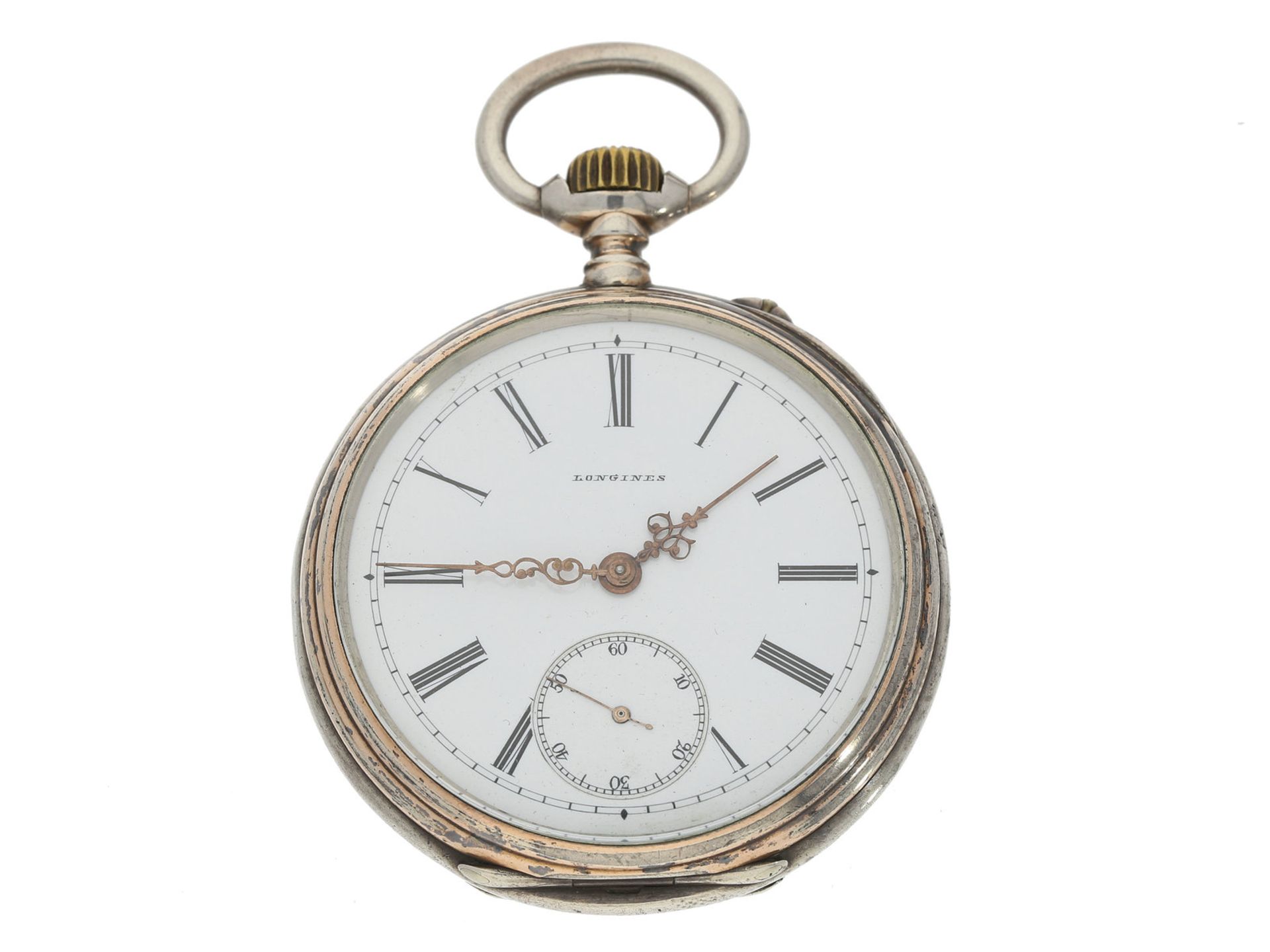 Taschenuhr: silberne Herrenuhr von Longines, ca. 1885