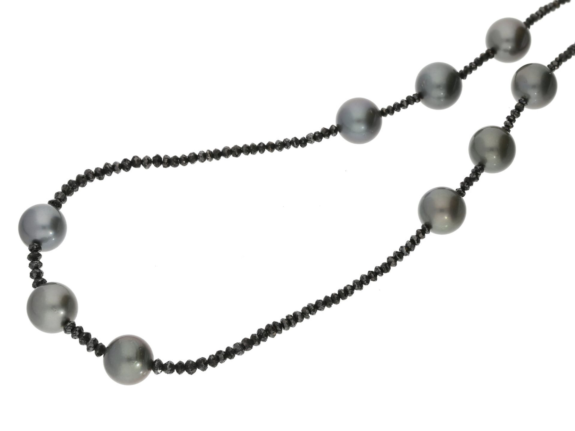 Kette/Collier: Collierkette mit schwarzen Diamanten und schönen Tahit-Zuchtperlen,