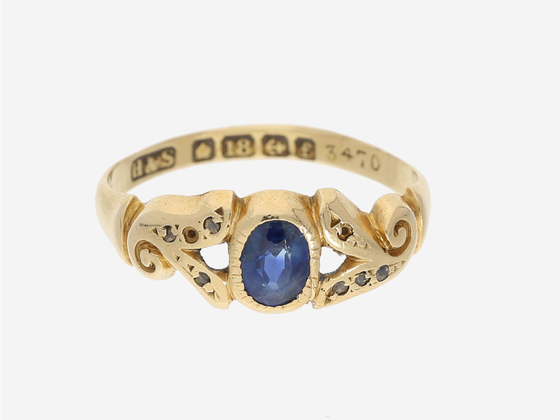 Ring: antiker englischer Saphir/Diamant-Goldschmiedering