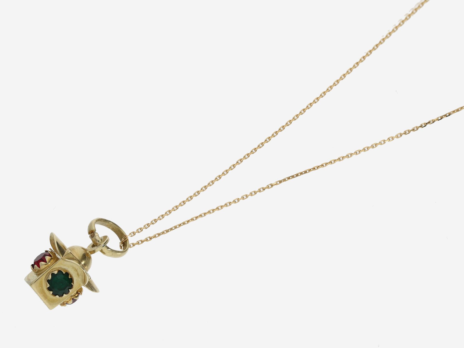 Kette/Collier: zierliche Goldkette mit Farbstein-Anhänger