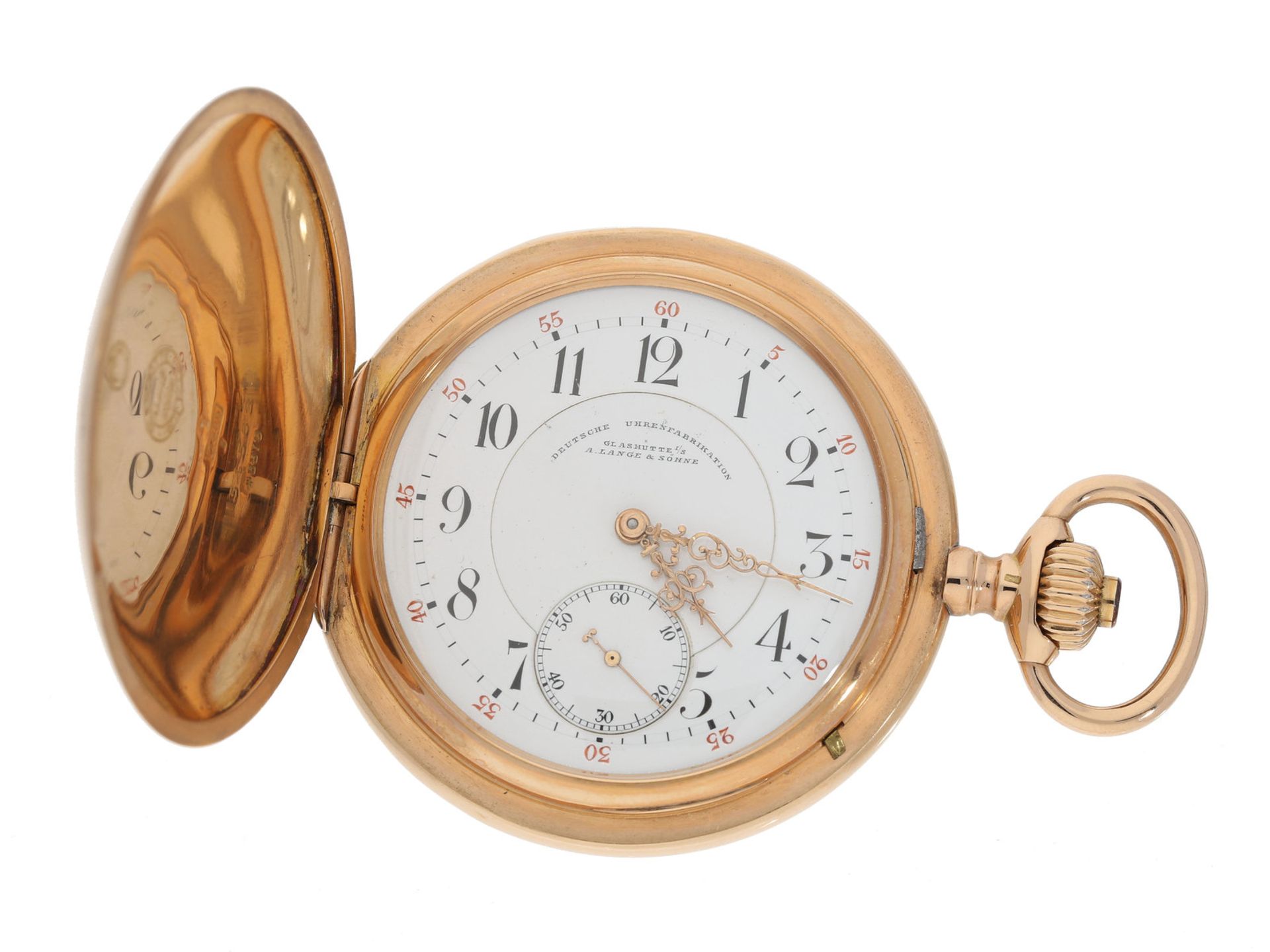 Taschenuhr: außergewöhnlich große, rotgoldene Savonnette, um 1900, A. Lange & Söhne Glashütte, No.