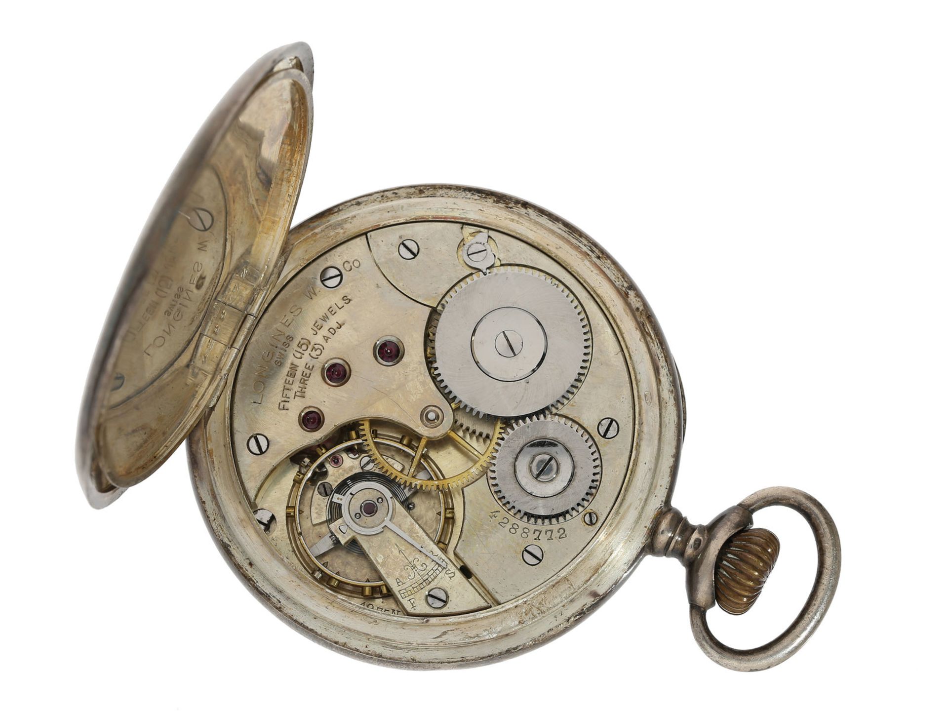 Taschenuhr: sehr seltene Longines Werbe-Uhr mit emailliertem Silbergehäuse, gefertigt für Saurer, - Image 3 of 3