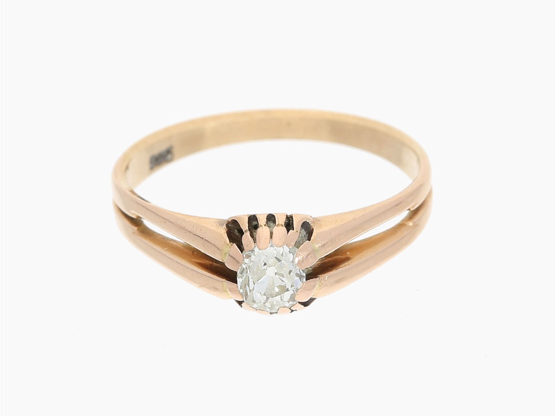 Ring: antiker Roségoldring mit Altschliffdiamant, ca. 0,37ct, 14K Gold