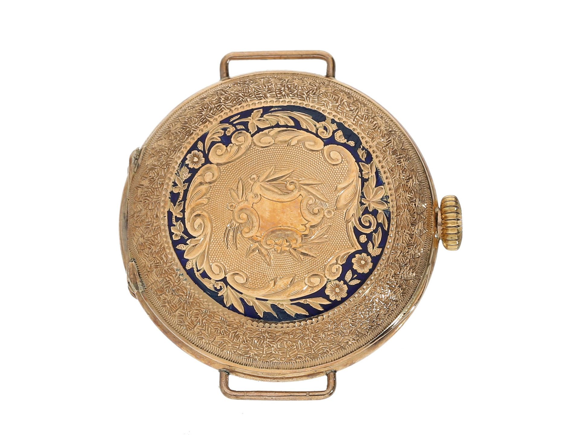 Armbanduhr: Rarität, eine der frühesten Armbanduhren mit hochwertigem Gold/Emaille-Gehäuse in der - Bild 2 aus 5