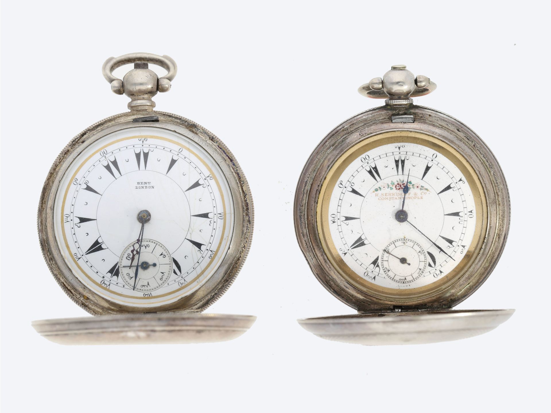 Taschenuhr: Konvolut von 2 silbernen Savonnetten für den osmanischen Markt, ca. 1880 1. Ca. Ø52mm,