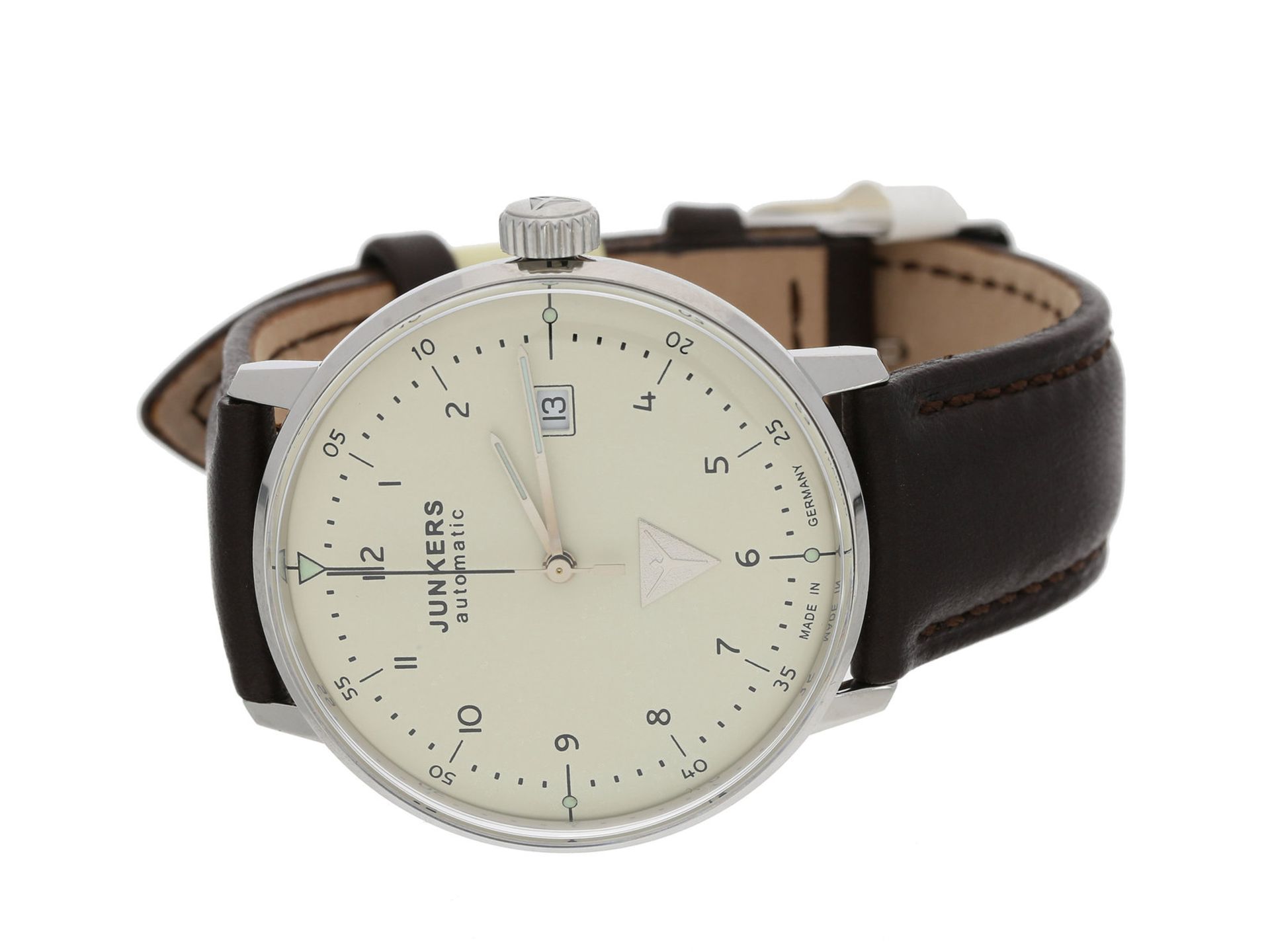 Armbanduhr: Junkers "Bauhaus" Automatik Armbanduhr mit Original-Box Ca. Ø40mm, Edelstahl,