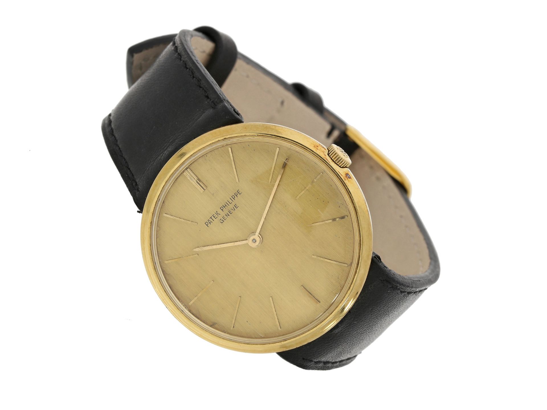 Armbanduhr: elegante, große Patek Philippe Calatrava Ref. 2591, ca.1960 Ca. Ø34,5mm, 18K Gold,