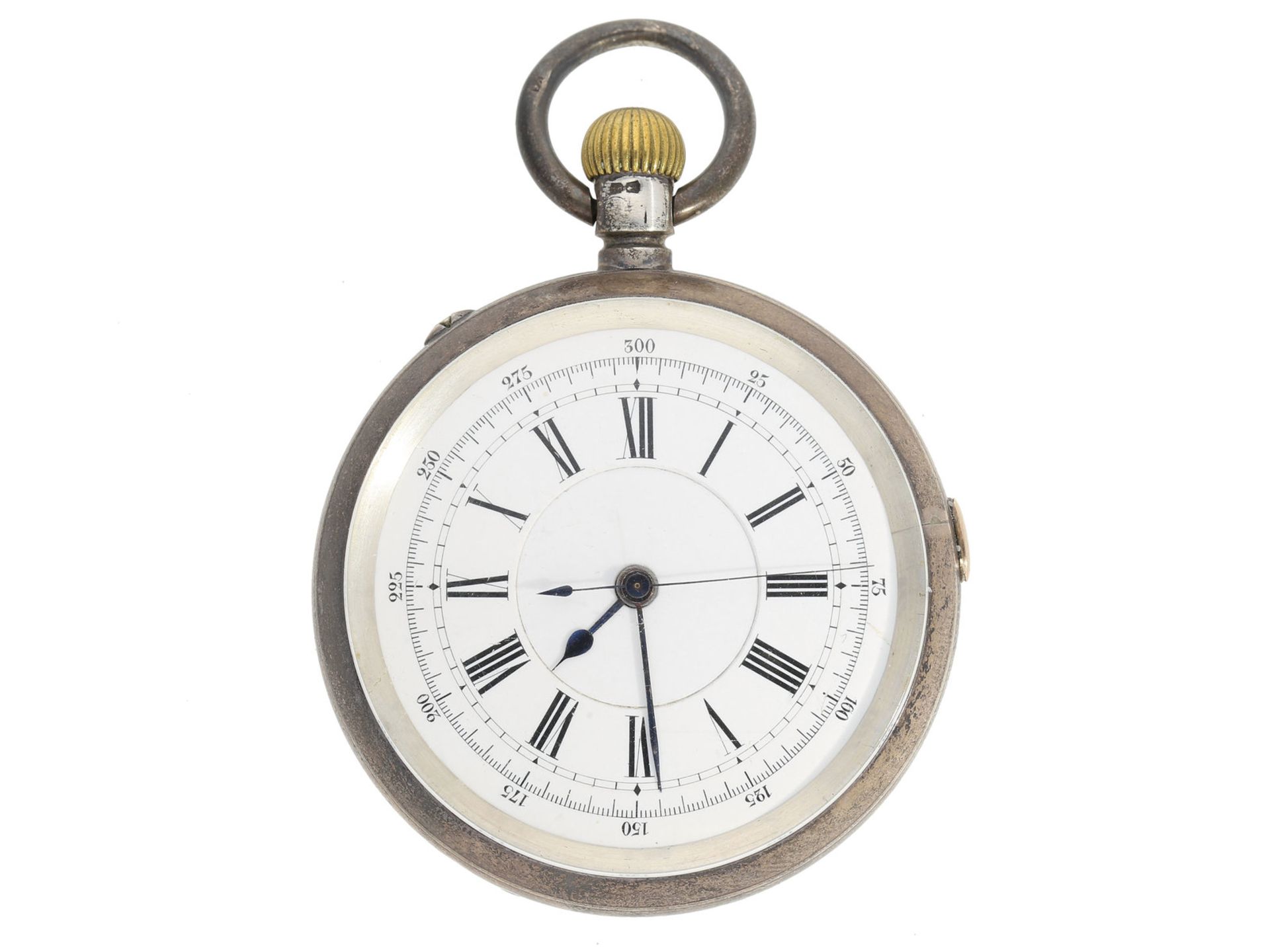 Taschenuhr: silberne englische Taschenuhr mit Zentralsekunde, ca. 1925 Ca. Ø54mm, ca. 129g, Silber,