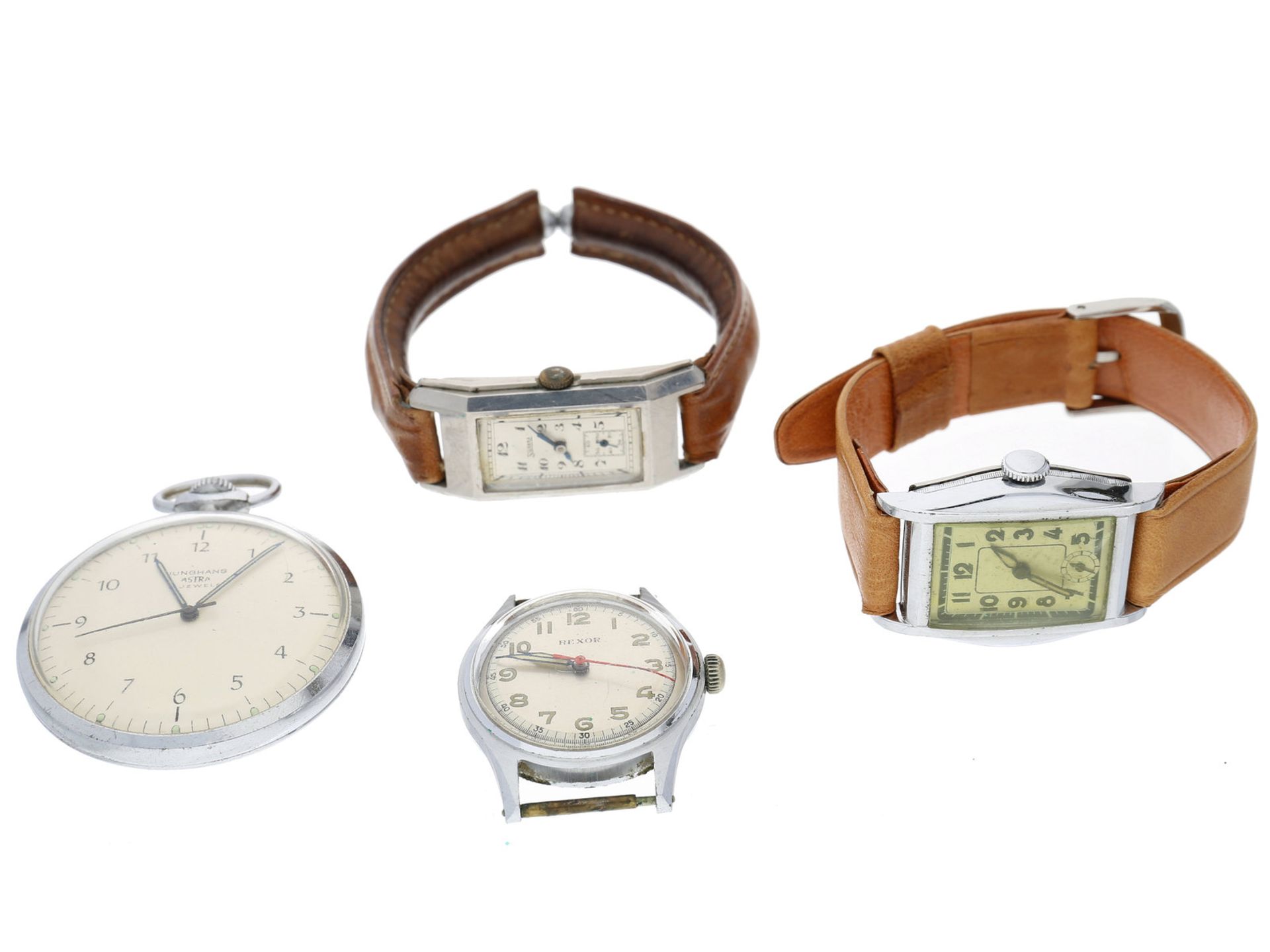 Armbanduhr/Taschenuhr: Konvolut aus vintage Armbanduhren und einer Junghans Taschenuhr mit