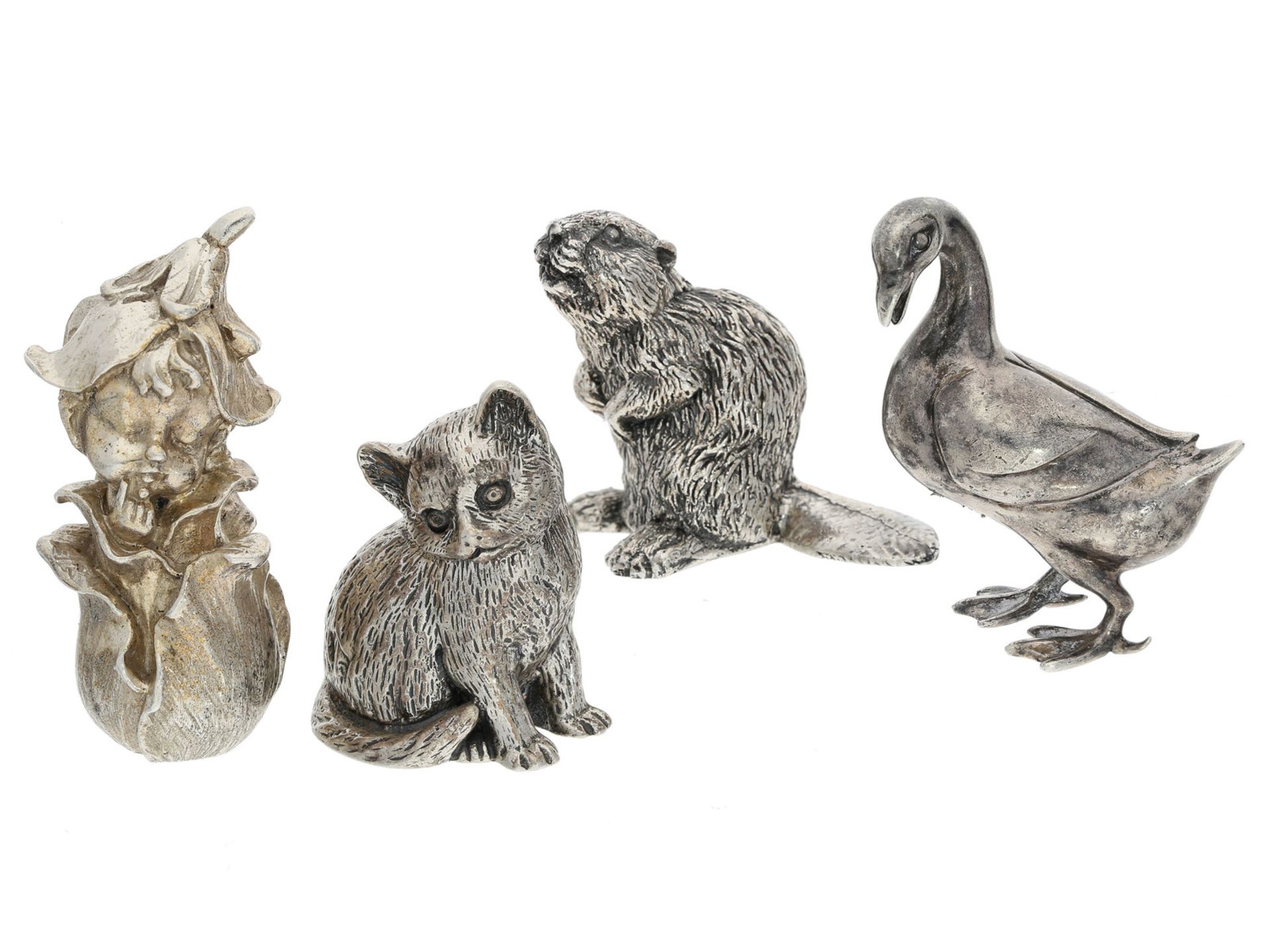 Miniatur: massive Figuren aus Silber, hochwertige Miniaturen, vintage Goldschmiedearbeiten