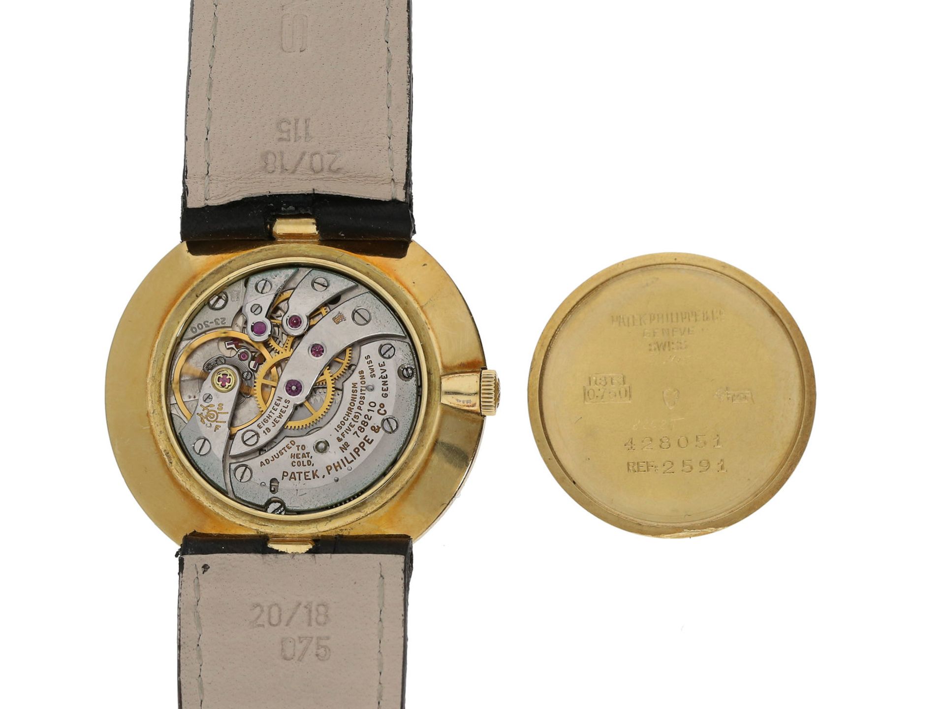 Armbanduhr: elegante, große Patek Philippe Calatrava Ref. 2591, ca.1960 Ca. Ø34,5mm, 18K Gold, - Bild 2 aus 2