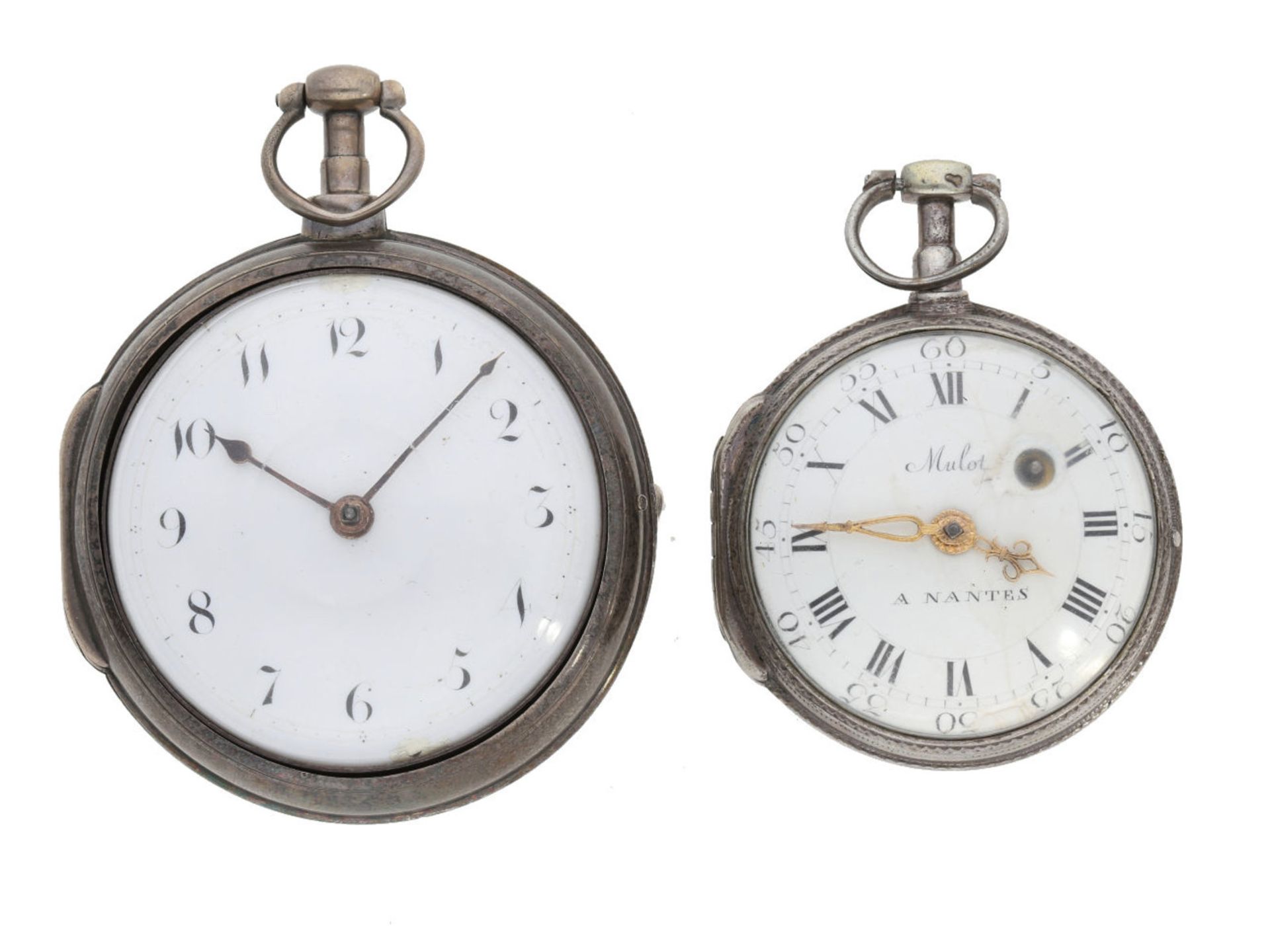 Taschenuhr: Konvolut von 2 silbernen Spindeluhren Ca. Ø42mm bzw. Ø53mm, ca. 45g bzw. 114g, Silber,