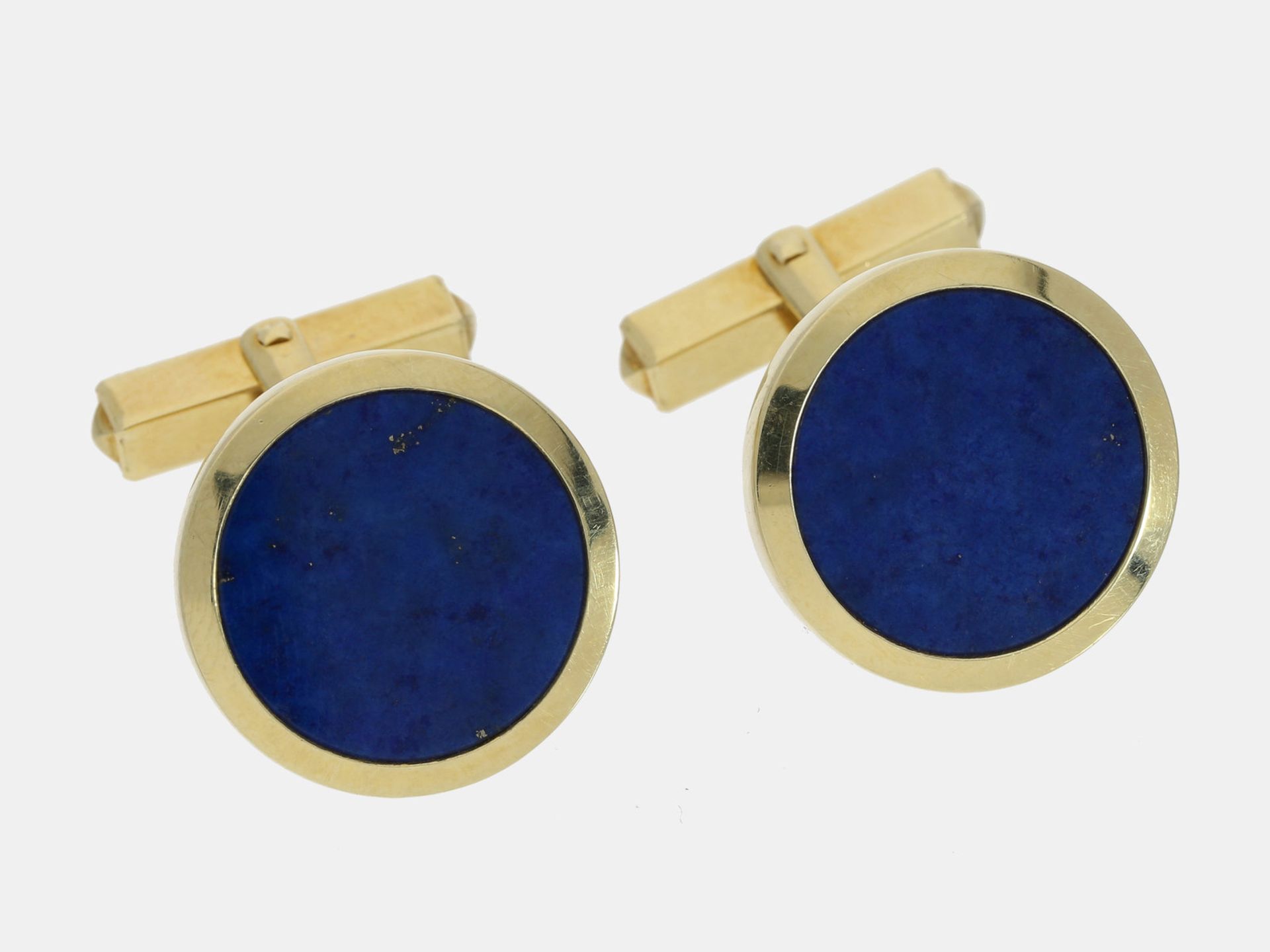 Manschettenknöpfe: schöne vintage Manschettenknöpfe mit Lapislazuli Ca. Ø19mm, ca. 13g, 14K Gold,