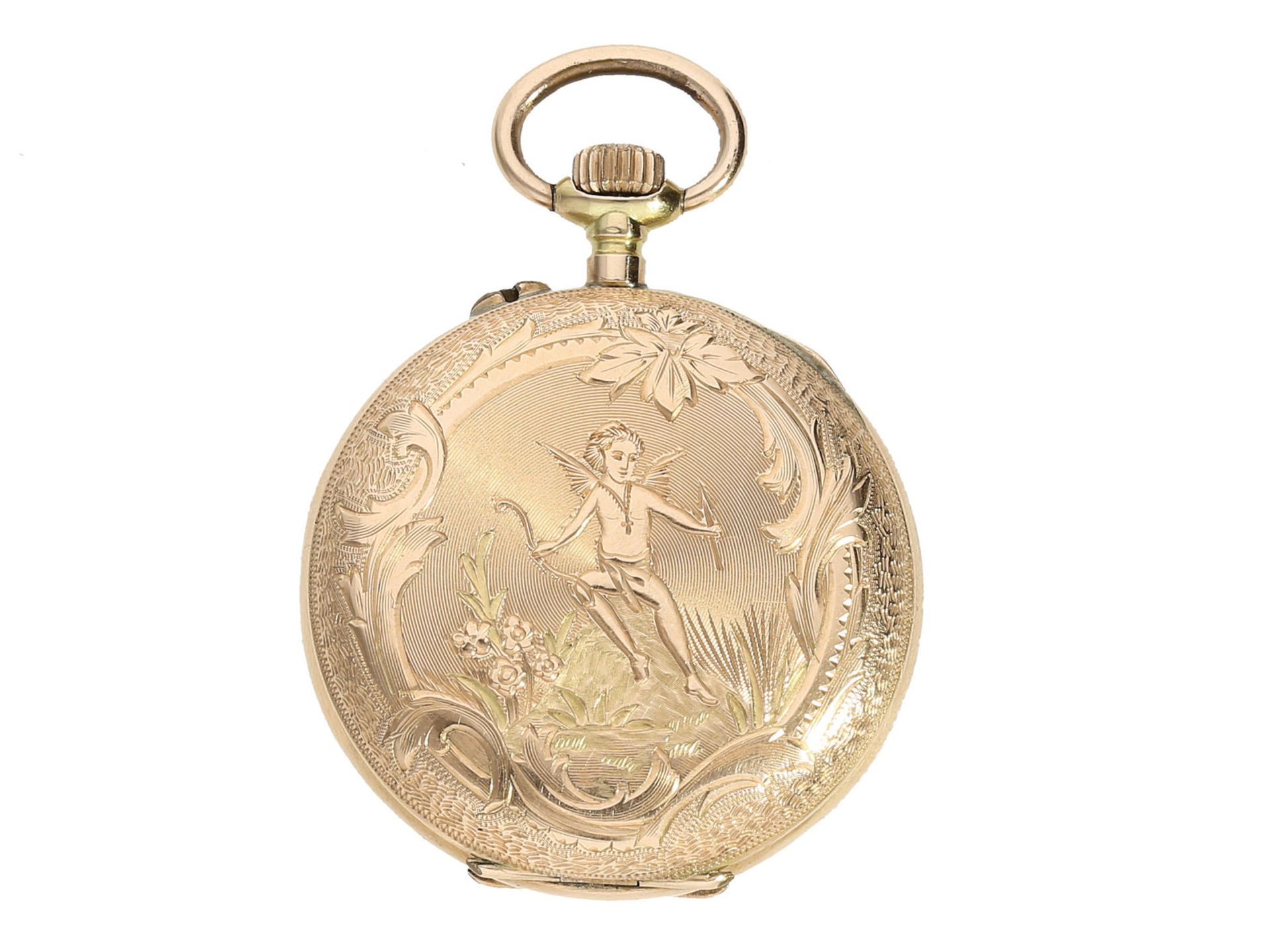 Taschenuhr: Damen-Taschenuhr, 14K Gold, Mosimann Freres/ Mildia SA, Schweiz, ca. 1900 Ca. Ø29mm, - Bild 2 aus 2